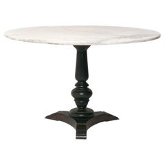 1930s Marble Cafe Dining Table Cast Iron Base 46" Diameter Warm Original Patina