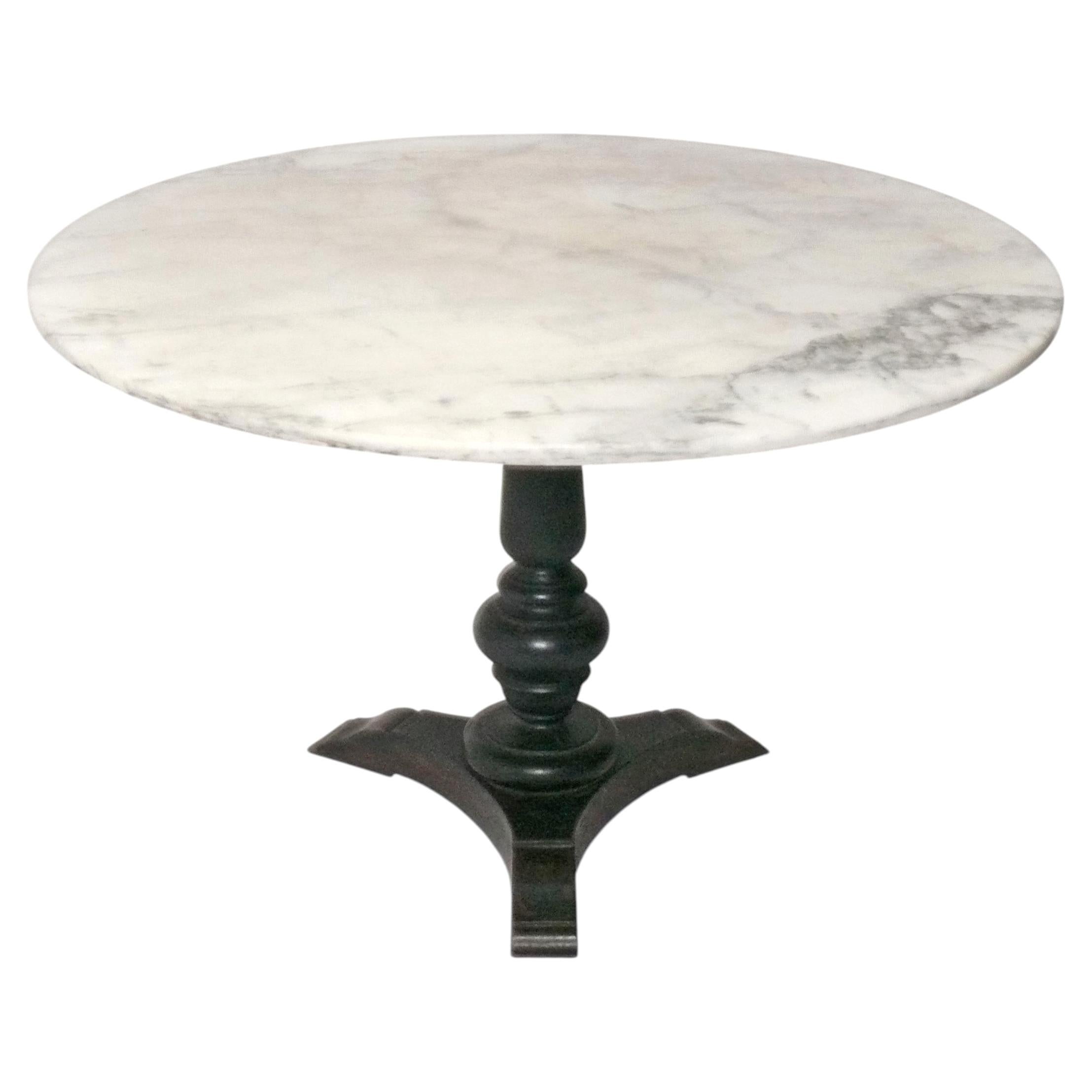 1930s Marble Cafe Dining Table Cast Iron Base 46" Diameter Warm Original Patina