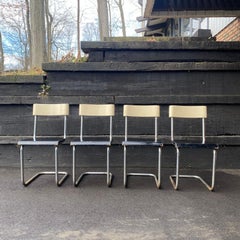 1930's Marcel Breuer Stil Bauhaus Freischwinger Chrom Satz von vier Stühlen