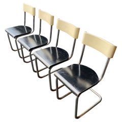 1930’s Marcel Breuer Style Bauhaus Cantilevered Chrome Set Of Four chairs