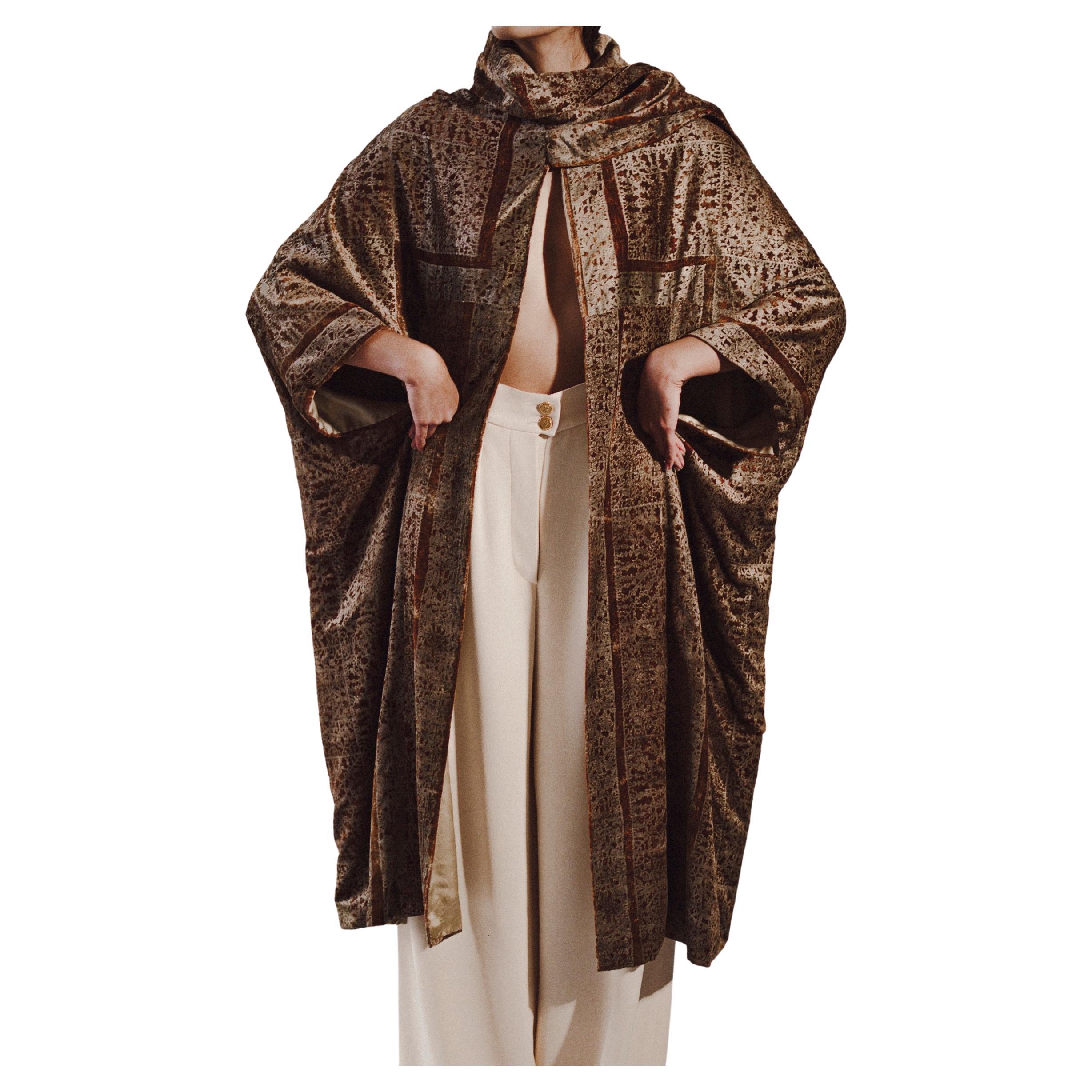 1930s Mariano Fortuny Gold Stenciled Evening Coat  For Sale