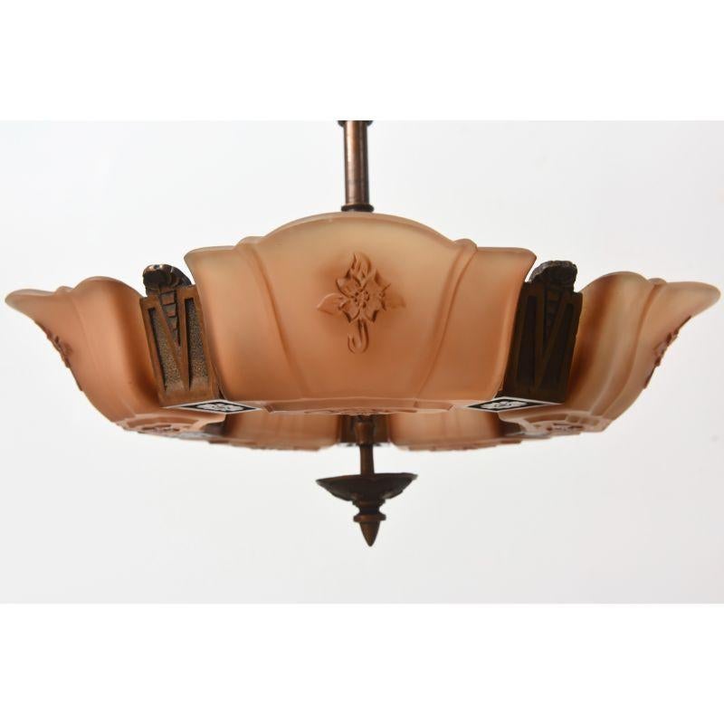 Americano Coppia di plafoniere Markel Art Deco in vetro e bronzo del 1930