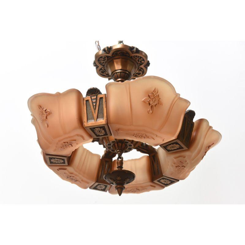 Bronzo Coppia di plafoniere Markel Art Deco in vetro e bronzo del 1930