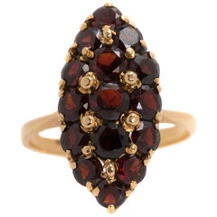 1930s Marquise 3.2 Carat Garnet Navette Ring, 18 Karat Yellow Gold