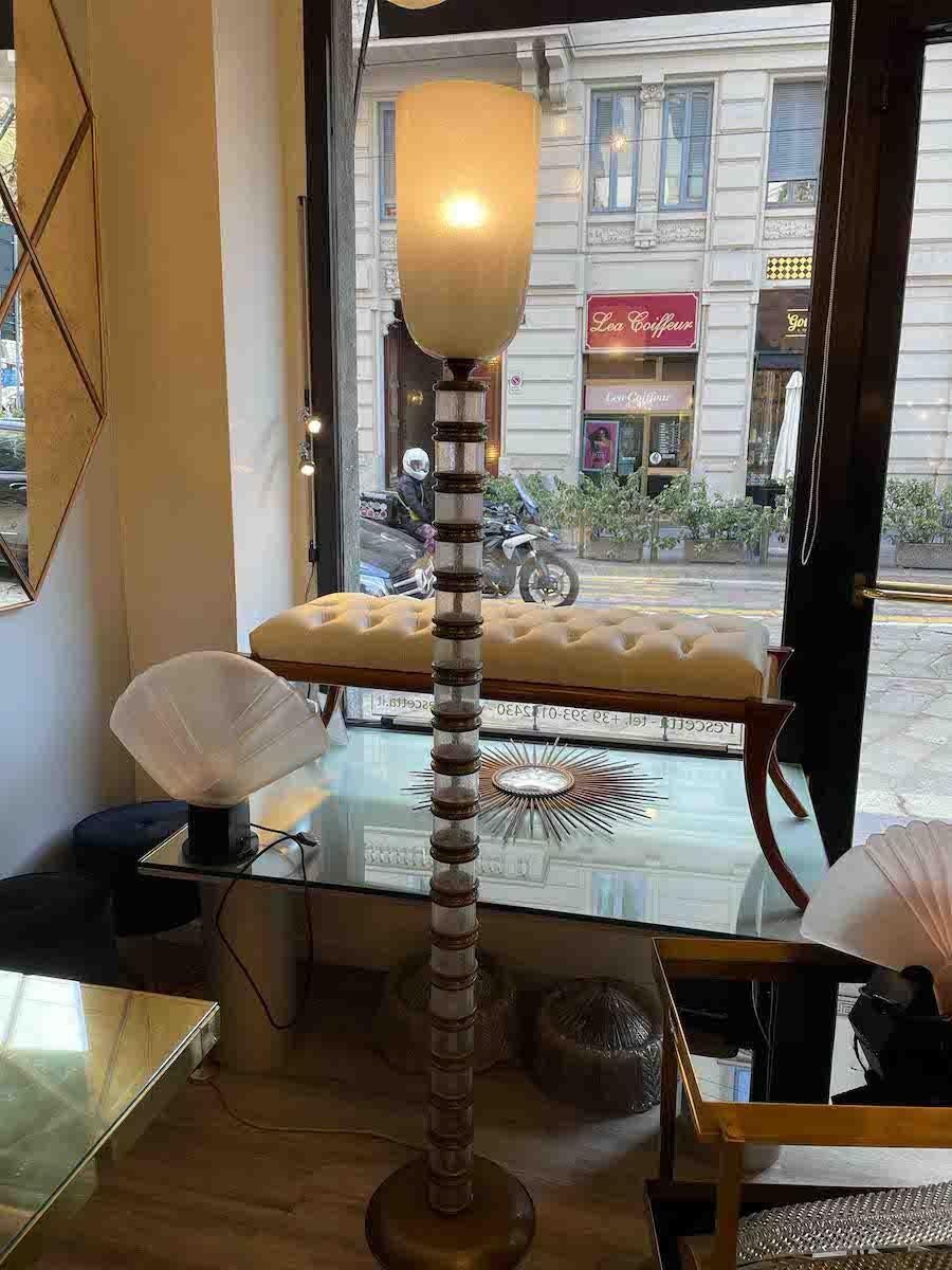 Mid-20th Century 1930s Martinuzzi For Venini Glass and Brass Floor Lamp For Sale
