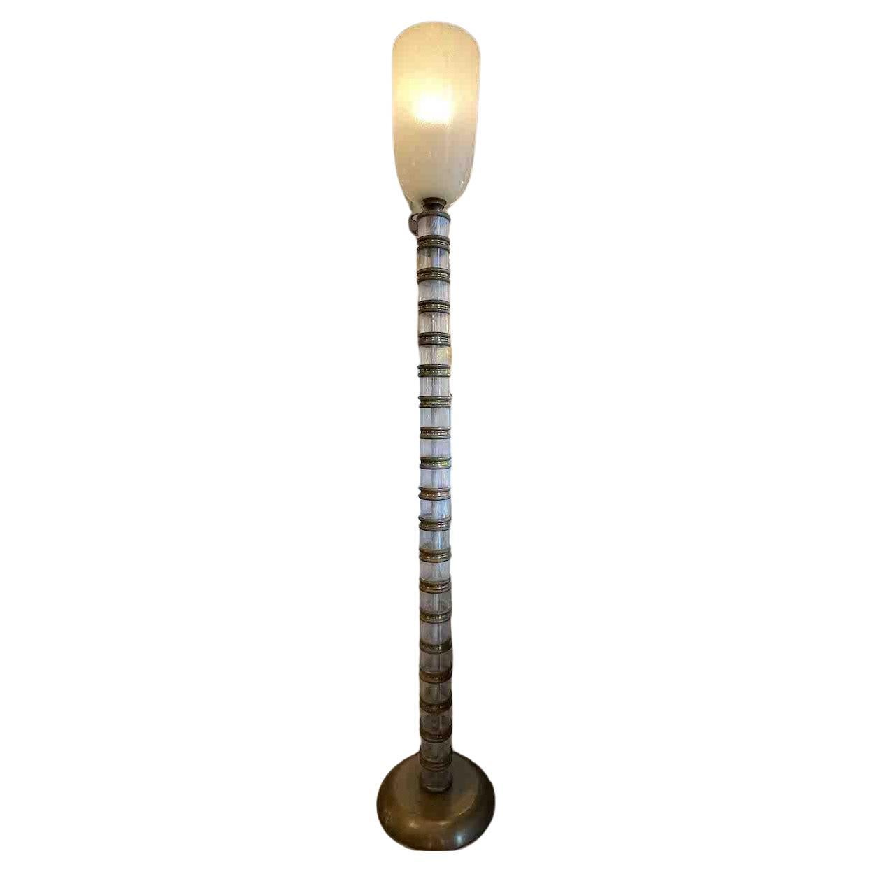 1930s Martinuzzi For Venini Glass and Brass Floor Lamp For Sale