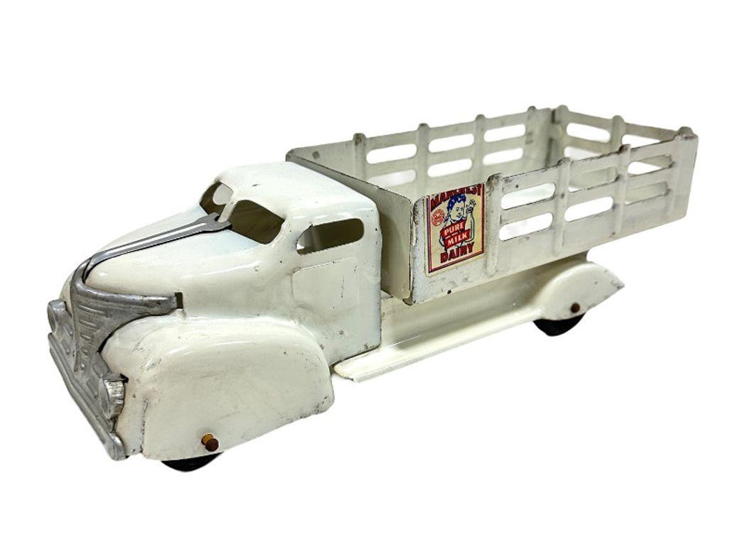 Mid-Century Modern 1930's Marx Marcrest Pressed Steel Pure Milk Dairy Toy Truck For Sale