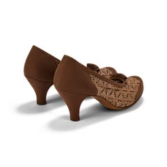 1930er Marylee Bective Schuhe aus braunem Wildleder und Cutwork