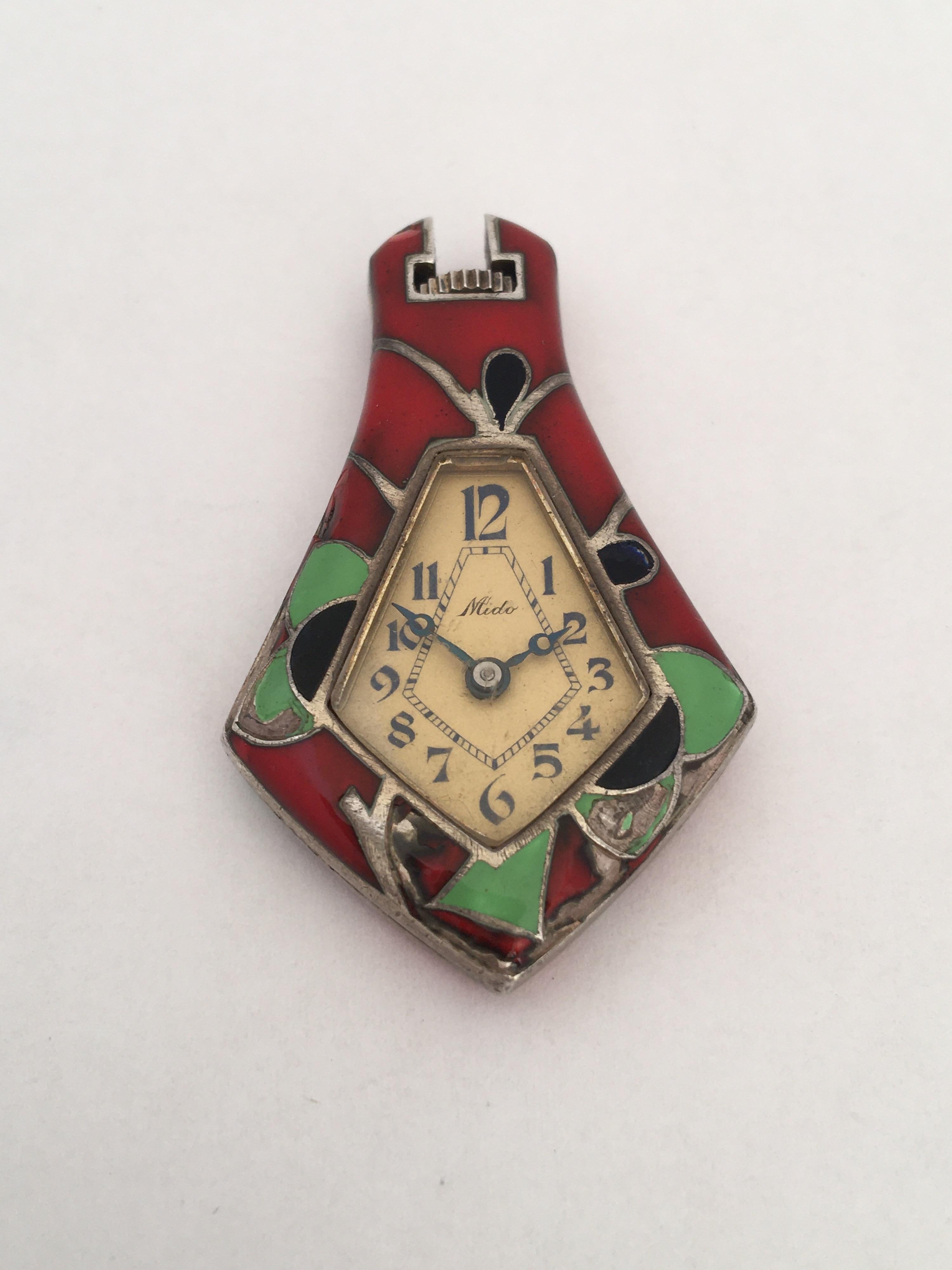 1930s Mechanical Silver and Enamel Mido Vintage Pendant Watch For Sale 1