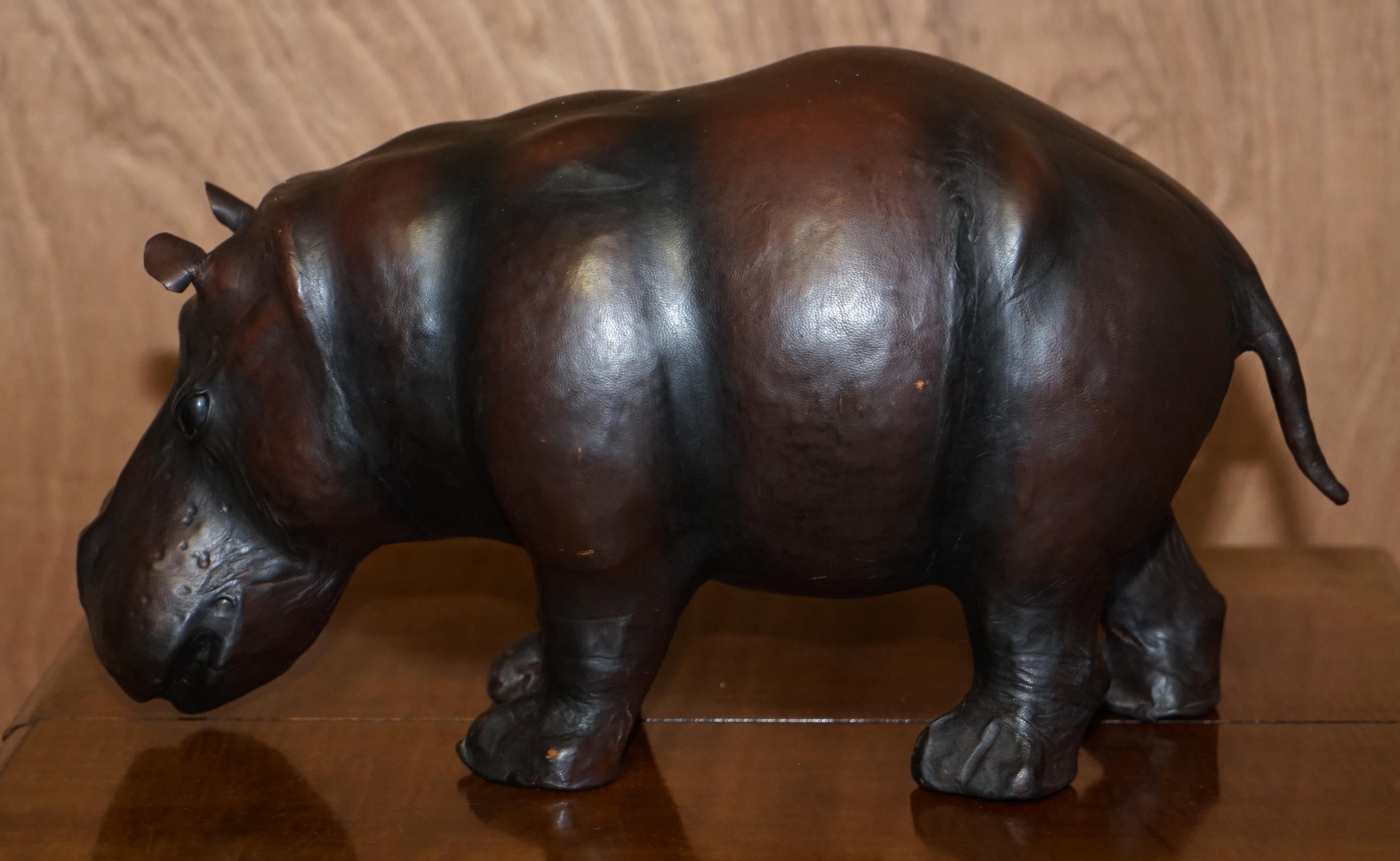 1930's Medium Liberty's London Omersa Brown Leather Hippopotamus Footstool Stool 1