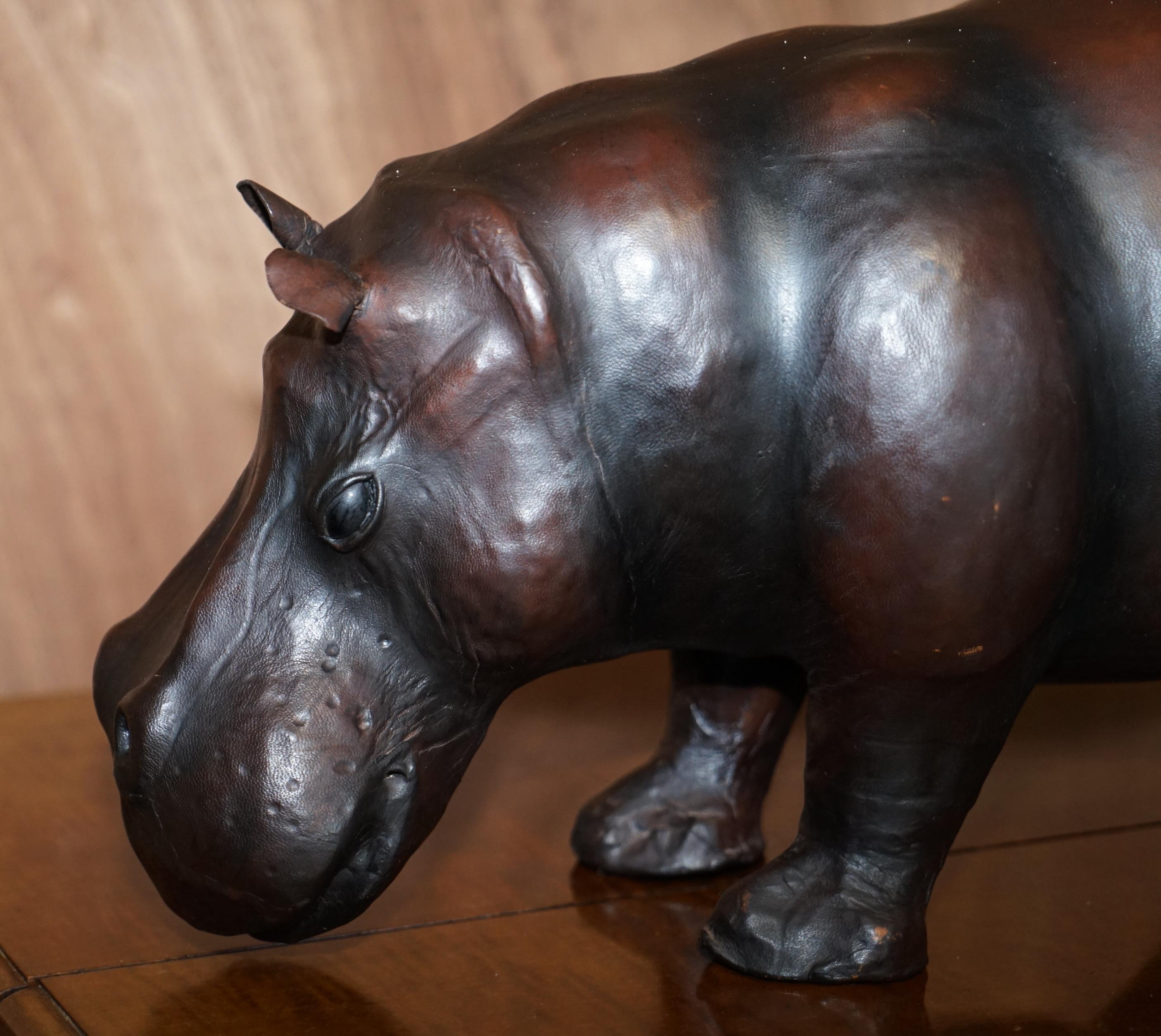 1930's Medium Liberty's London Omersa Brown Leather Hippopotamus Footstool Stool 2
