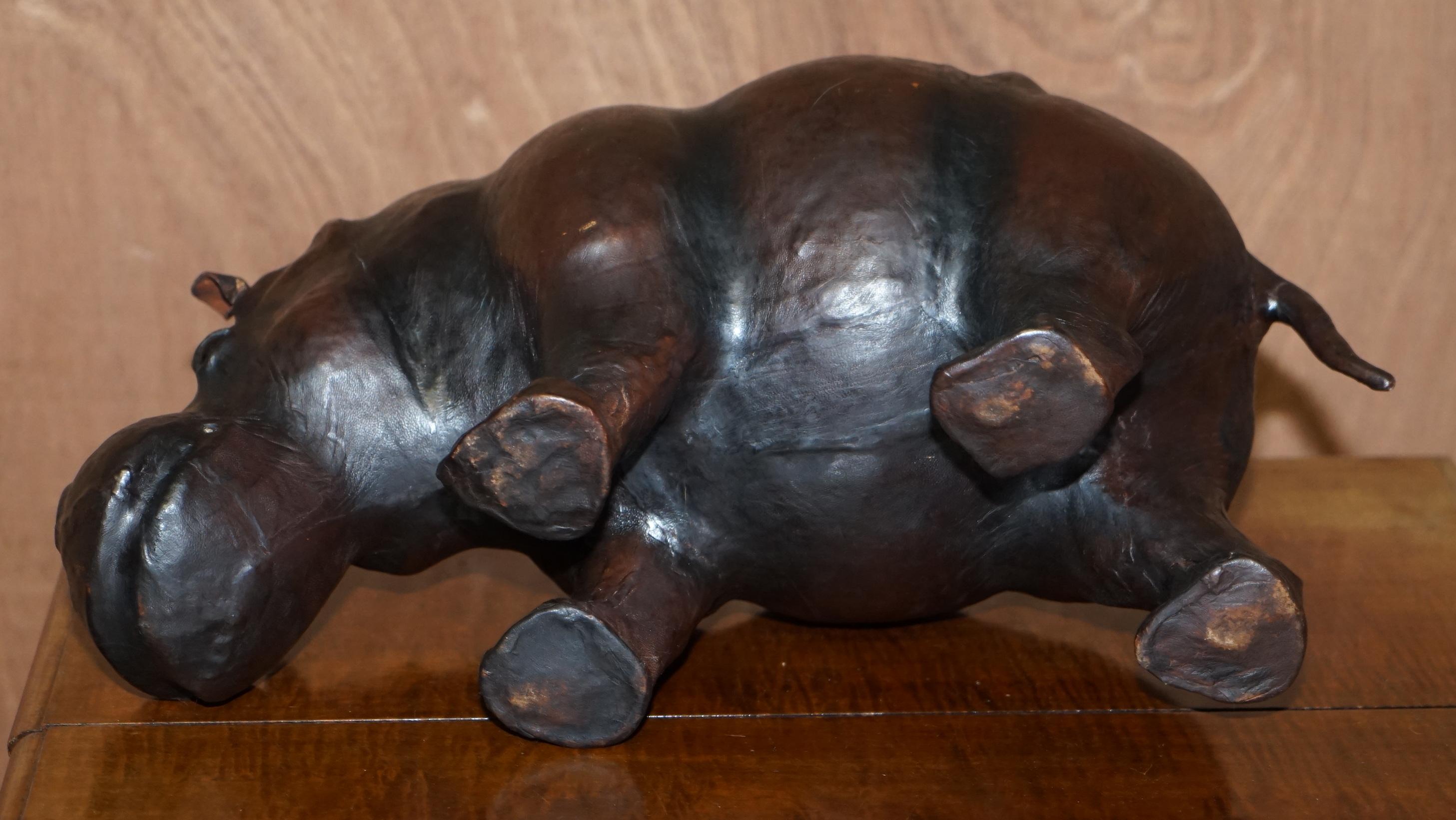 1930's Medium Liberty's London Omersa Brown Leather Hippopotamus Footstool Stool 3