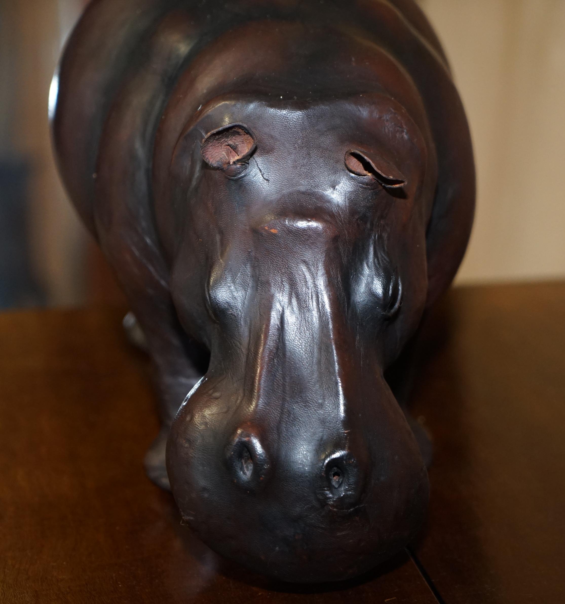 Art Deco 1930's Medium Liberty's London Omersa Brown Leather Hippopotamus Footstool Stool
