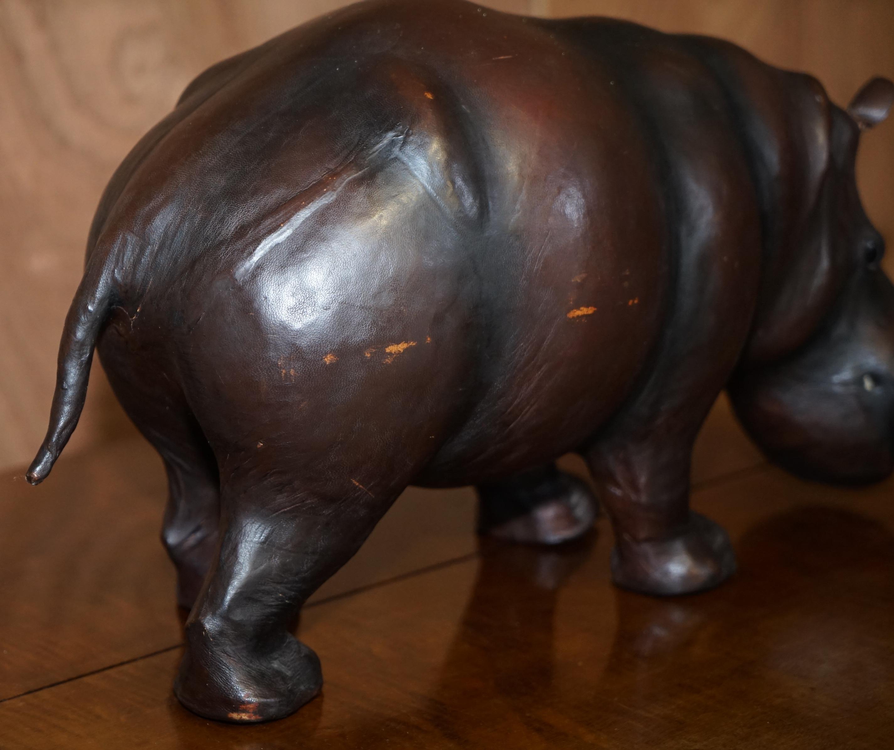 English 1930's Medium Liberty's London Omersa Brown Leather Hippopotamus Footstool Stool