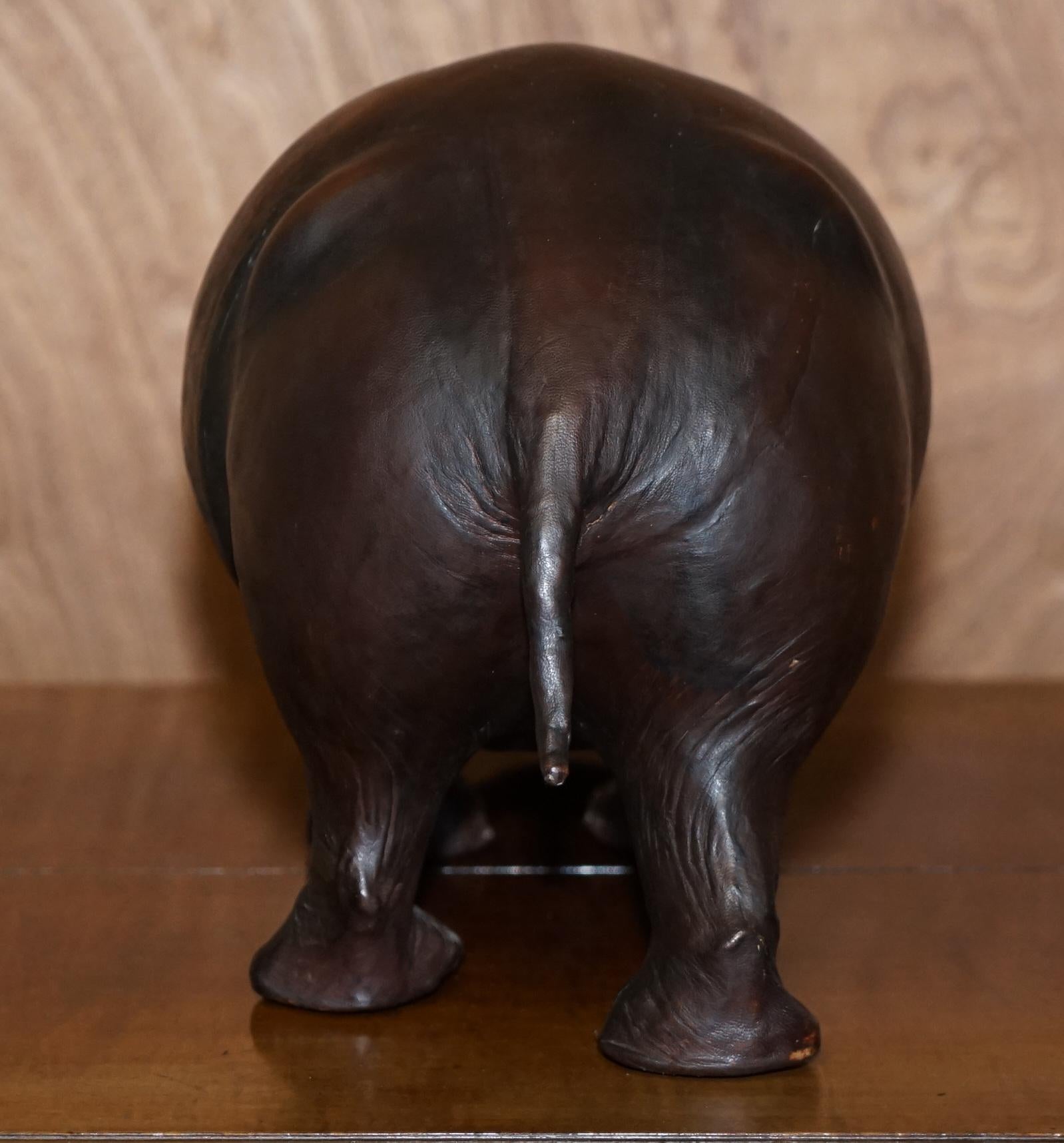 1930's Medium Liberty's London Omersa Brown Leather Hippopotamus Footstool Stool In Good Condition In West Sussex, Pulborough