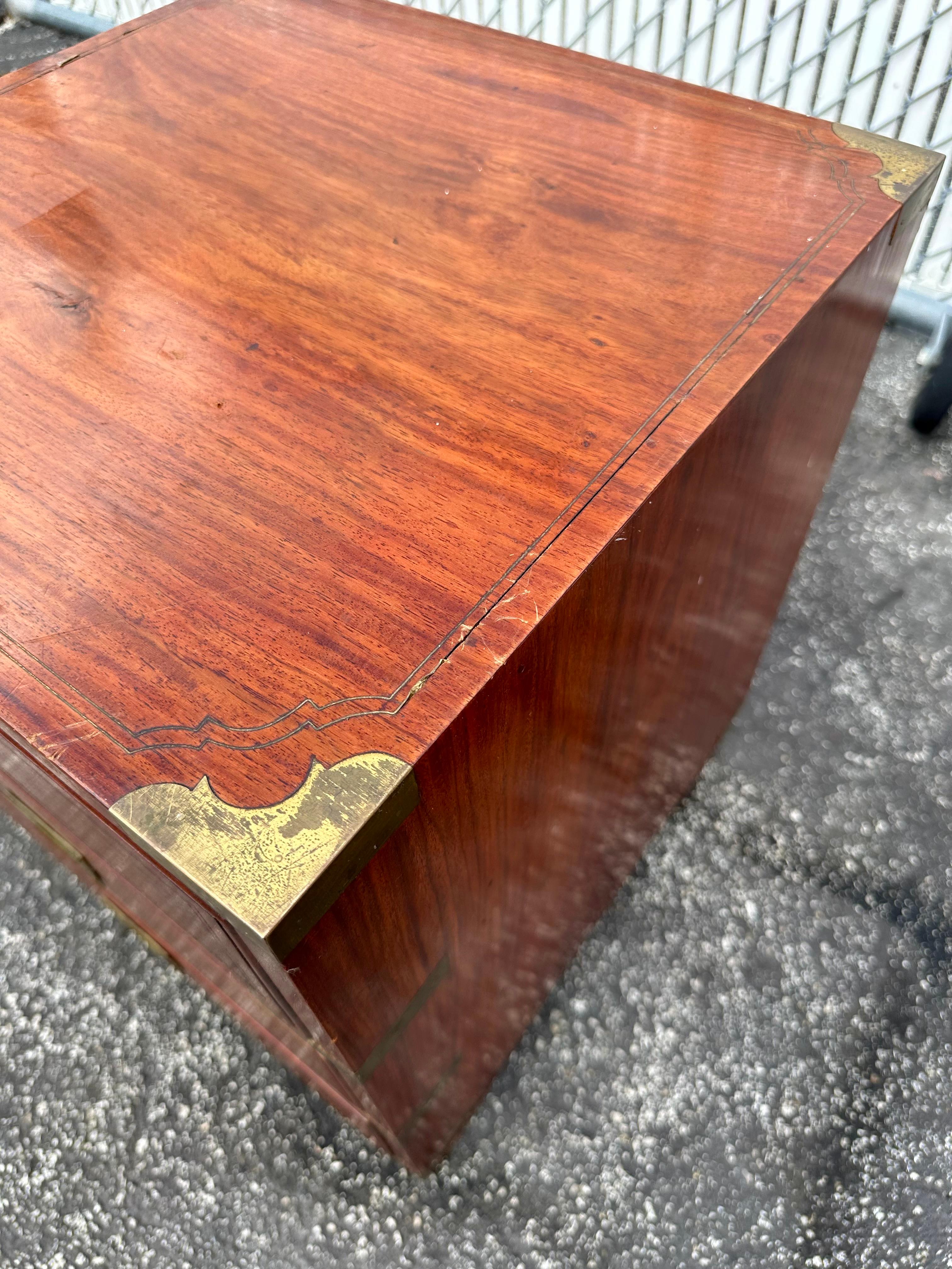 1930s Medium Pair Anglo-indian Campaign Style Nightstands, Set of 2 3