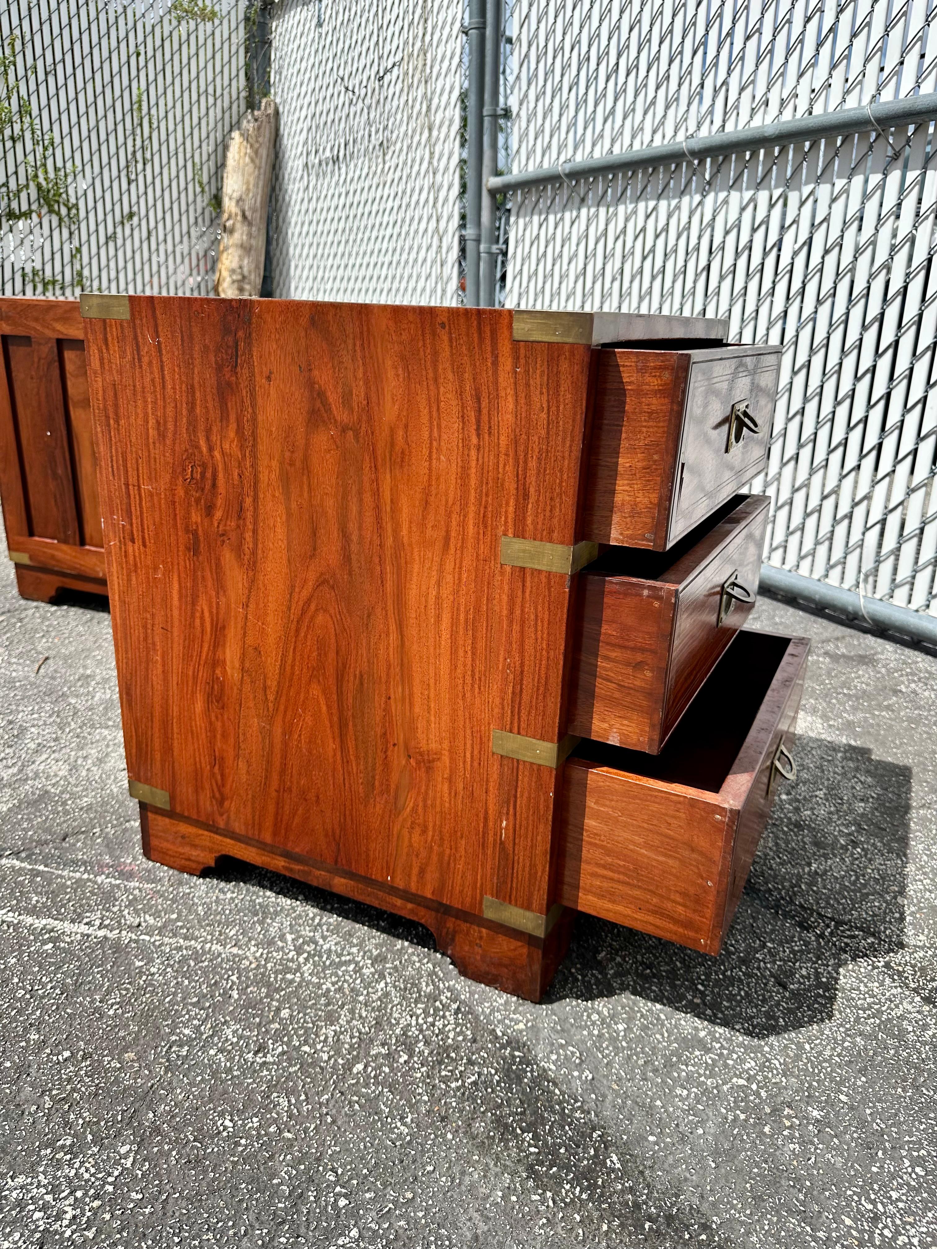 1930s Medium Pair Anglo-indian Campaign Style Nightstands, Set of 2 5