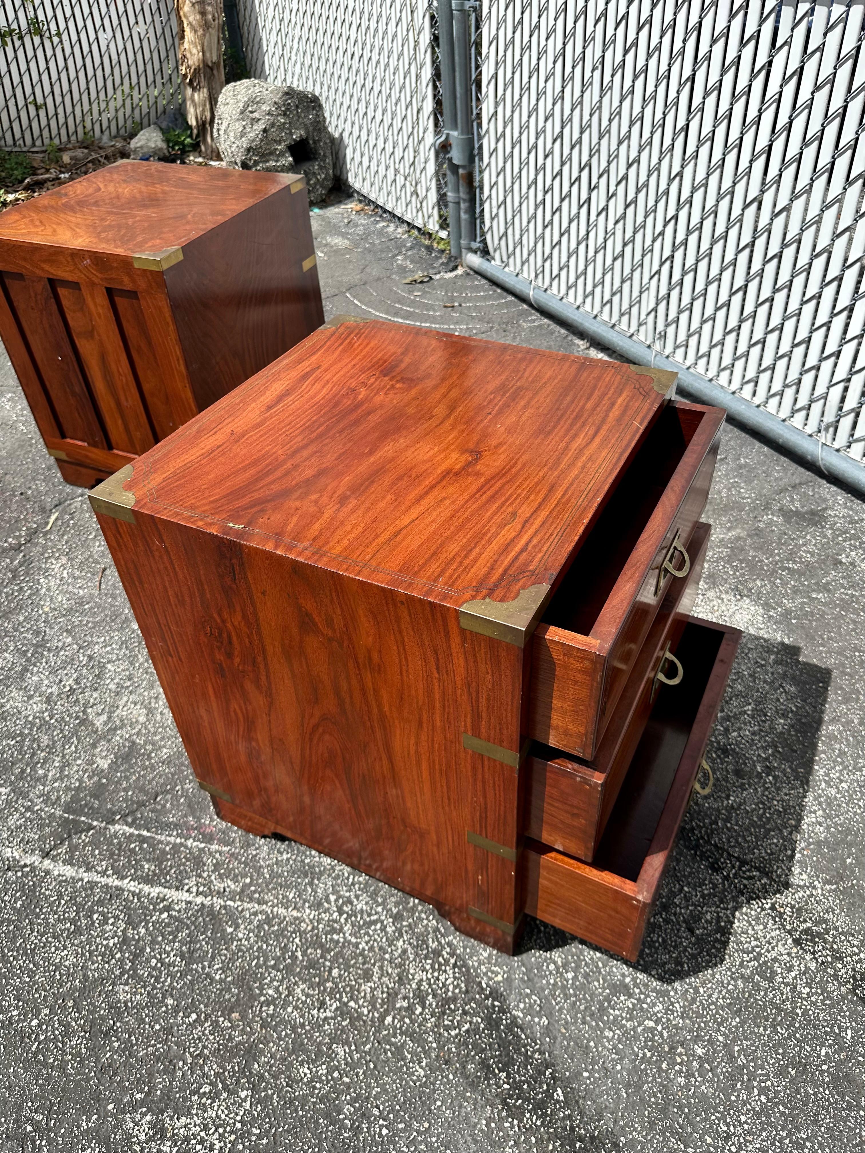 1930s Medium Pair Anglo-indian Campaign Style Nightstands, Set of 2 6