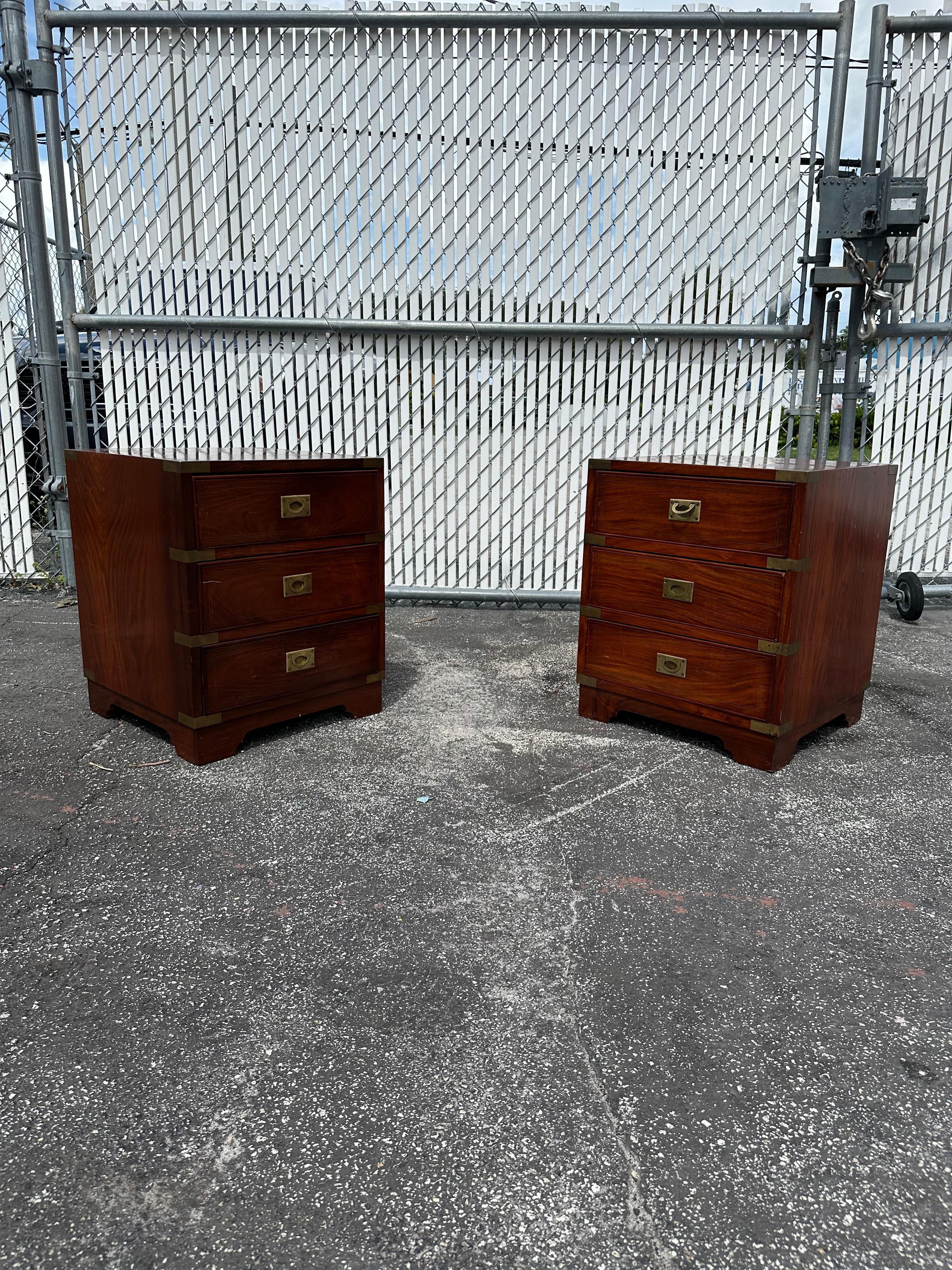 Art Deco 1930s Medium Pair Anglo-indian Campaign Style Nightstands, Set of 2