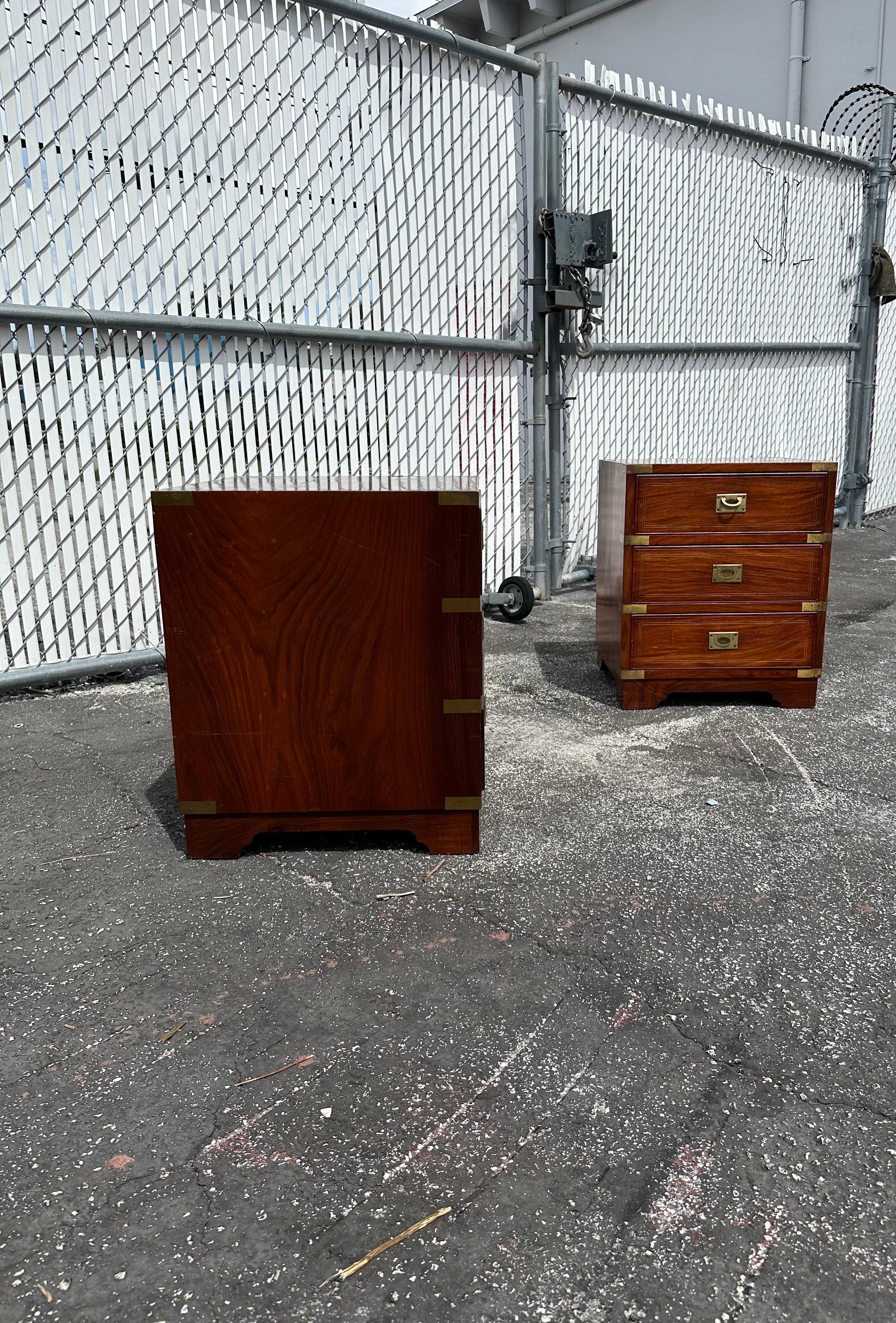 English 1930s Medium Pair Anglo-indian Campaign Style Nightstands, Set of 2