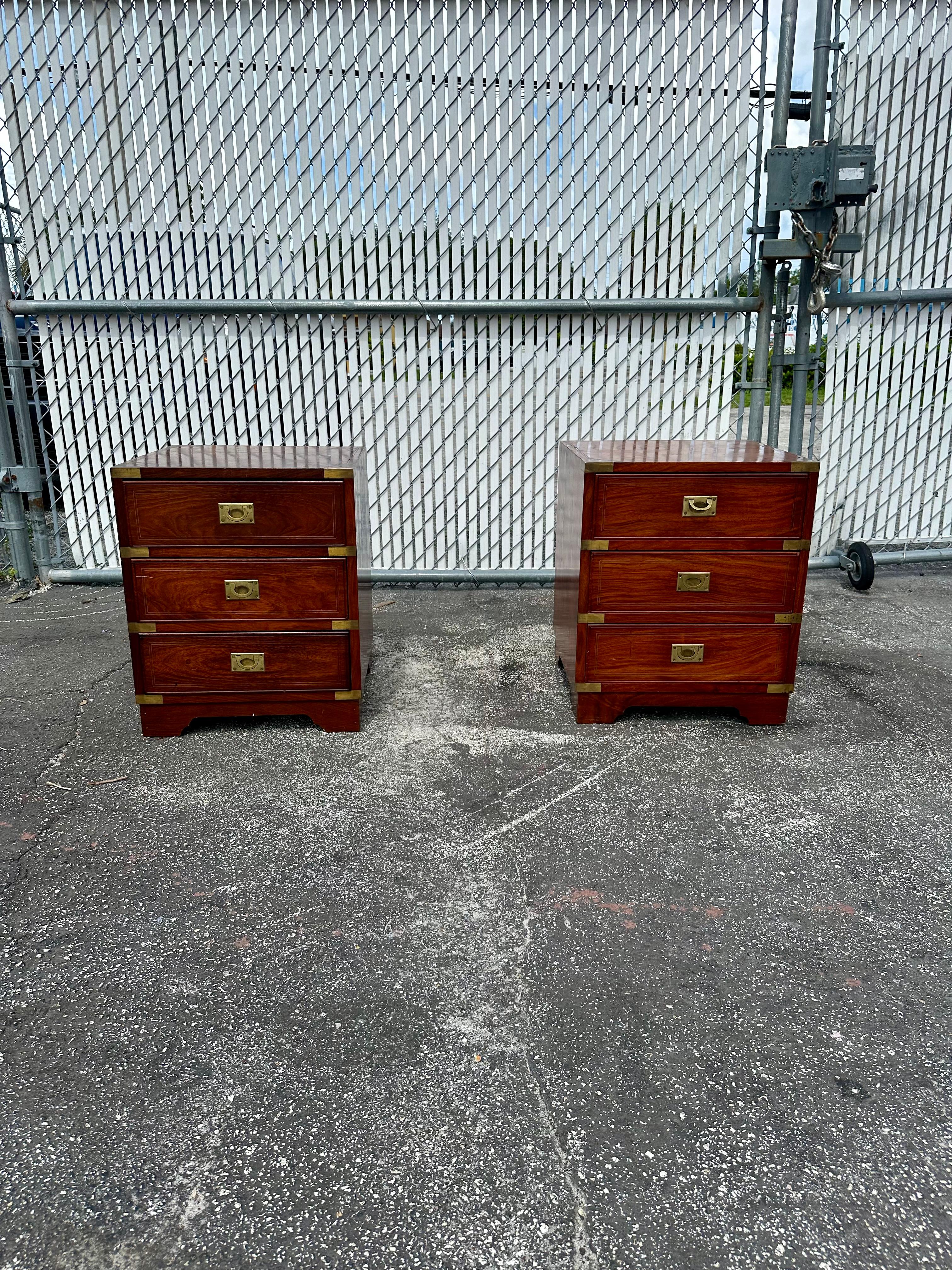 1930s Medium Pair Anglo-indian Campaign Style Nightstands, Set of 2 In Good Condition In Fort Lauderdale, FL