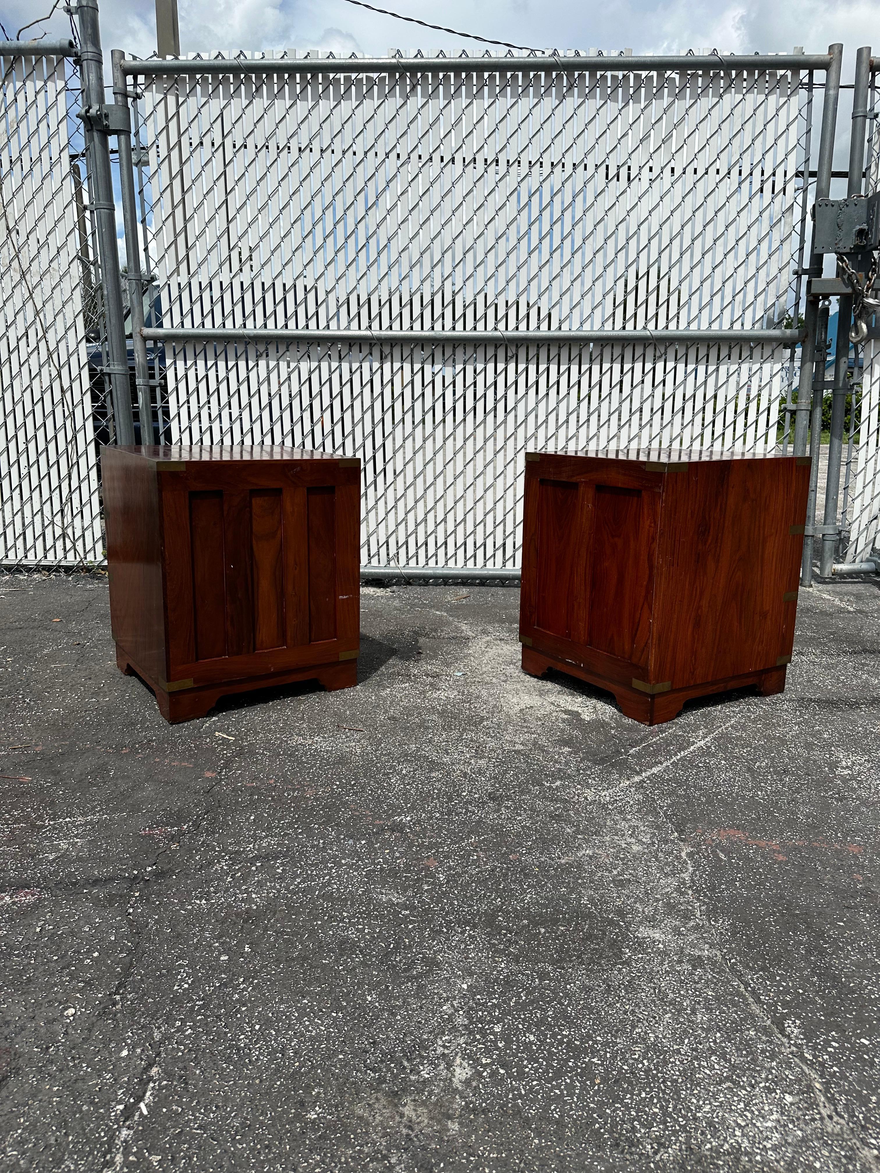 Brass 1930s Medium Pair Anglo-indian Campaign Style Nightstands, Set of 2