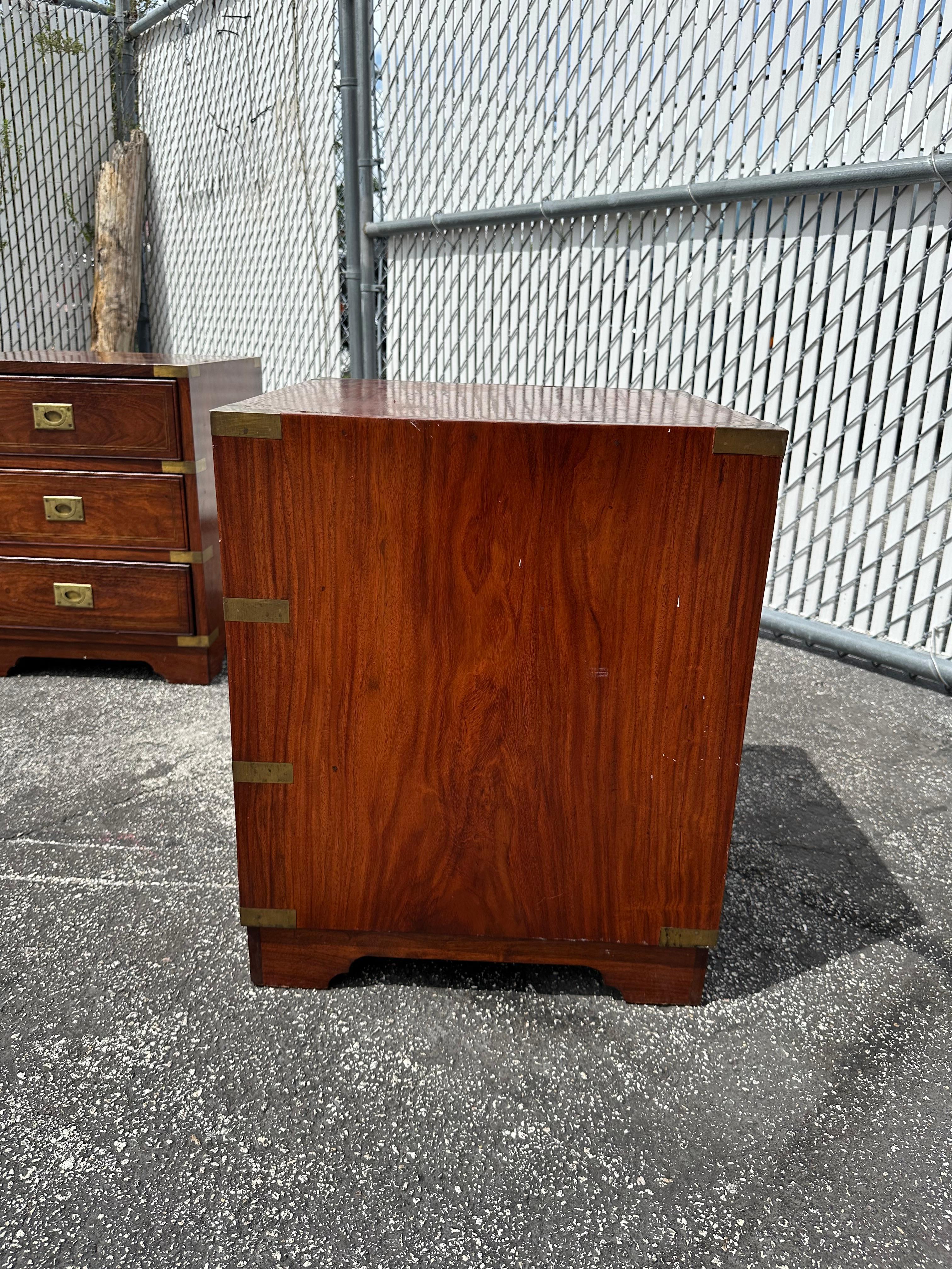 1930s Medium Pair Anglo-indian Campaign Style Nightstands, Set of 2 1
