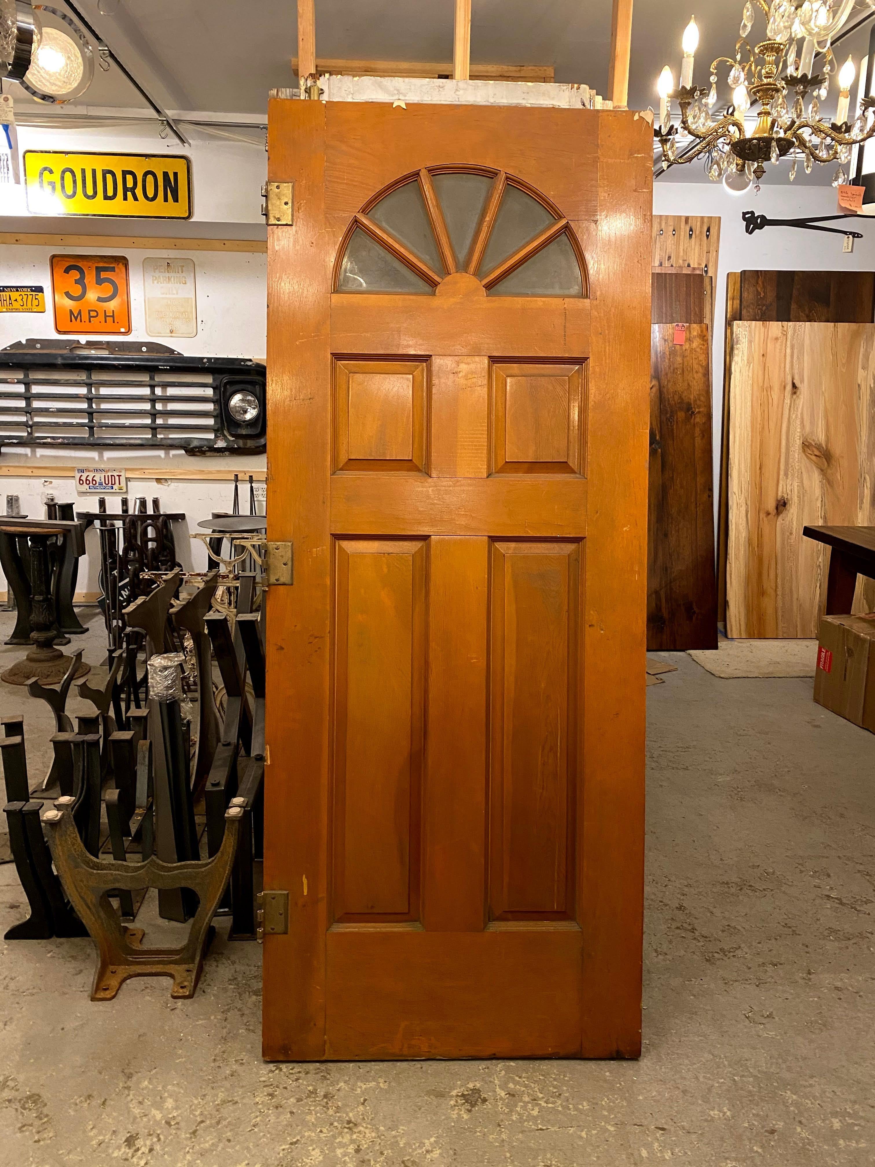 1930s Medium Tone Entry Door with Fan Shaped Glass Panes 2