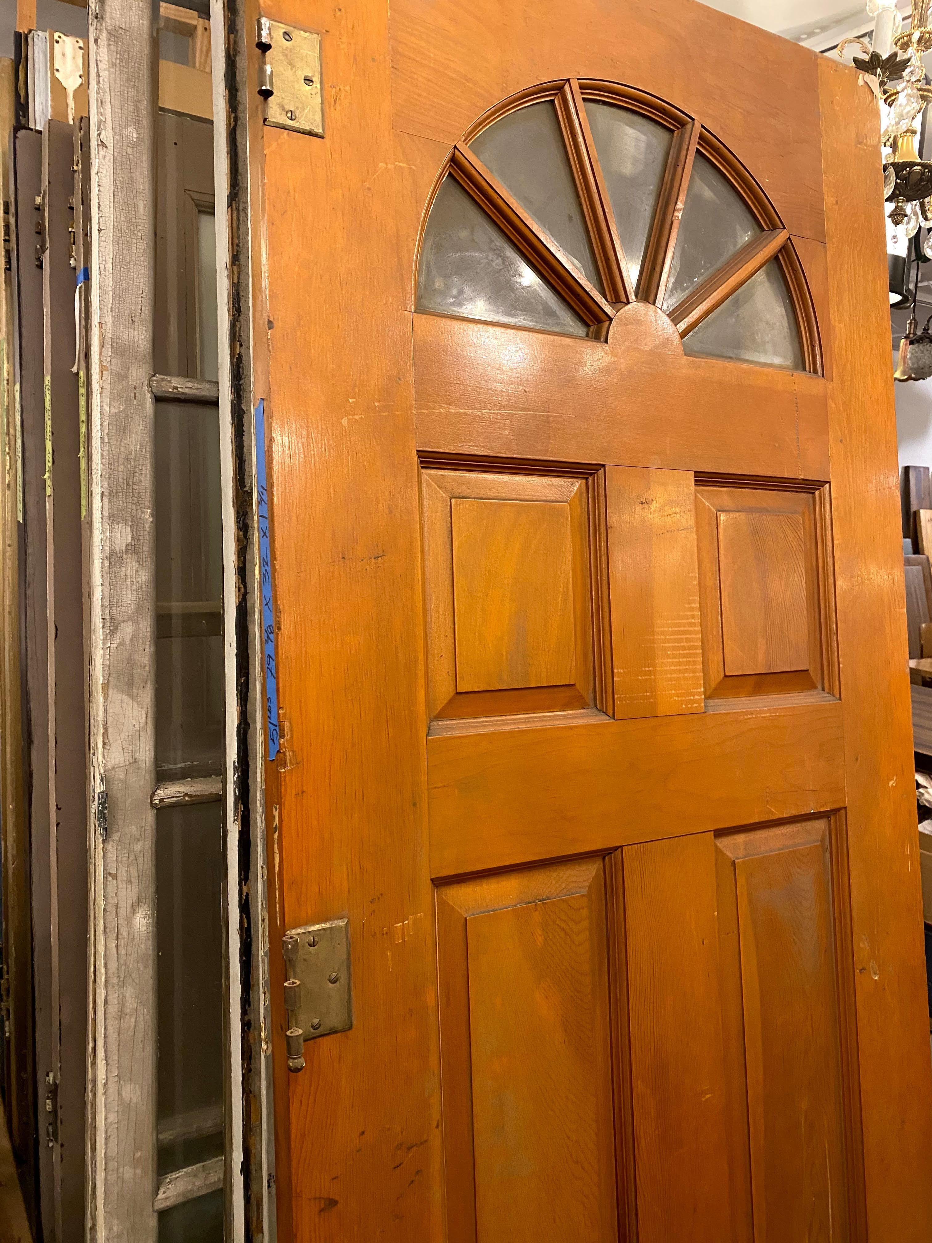 1930s Medium Tone Entry Door with Fan Shaped Glass Panes 3