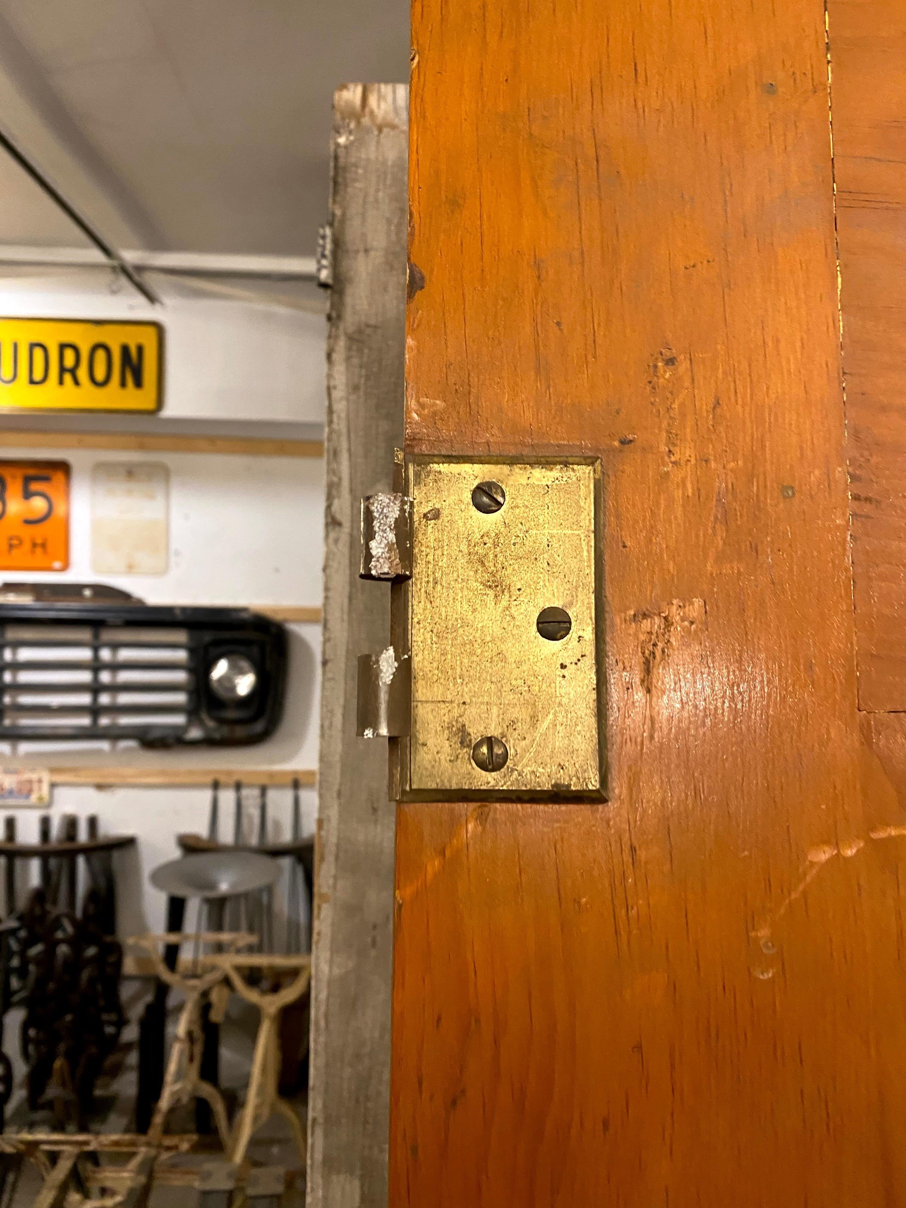 1930s Medium Tone Entry Door with Fan Shaped Glass Panes 4