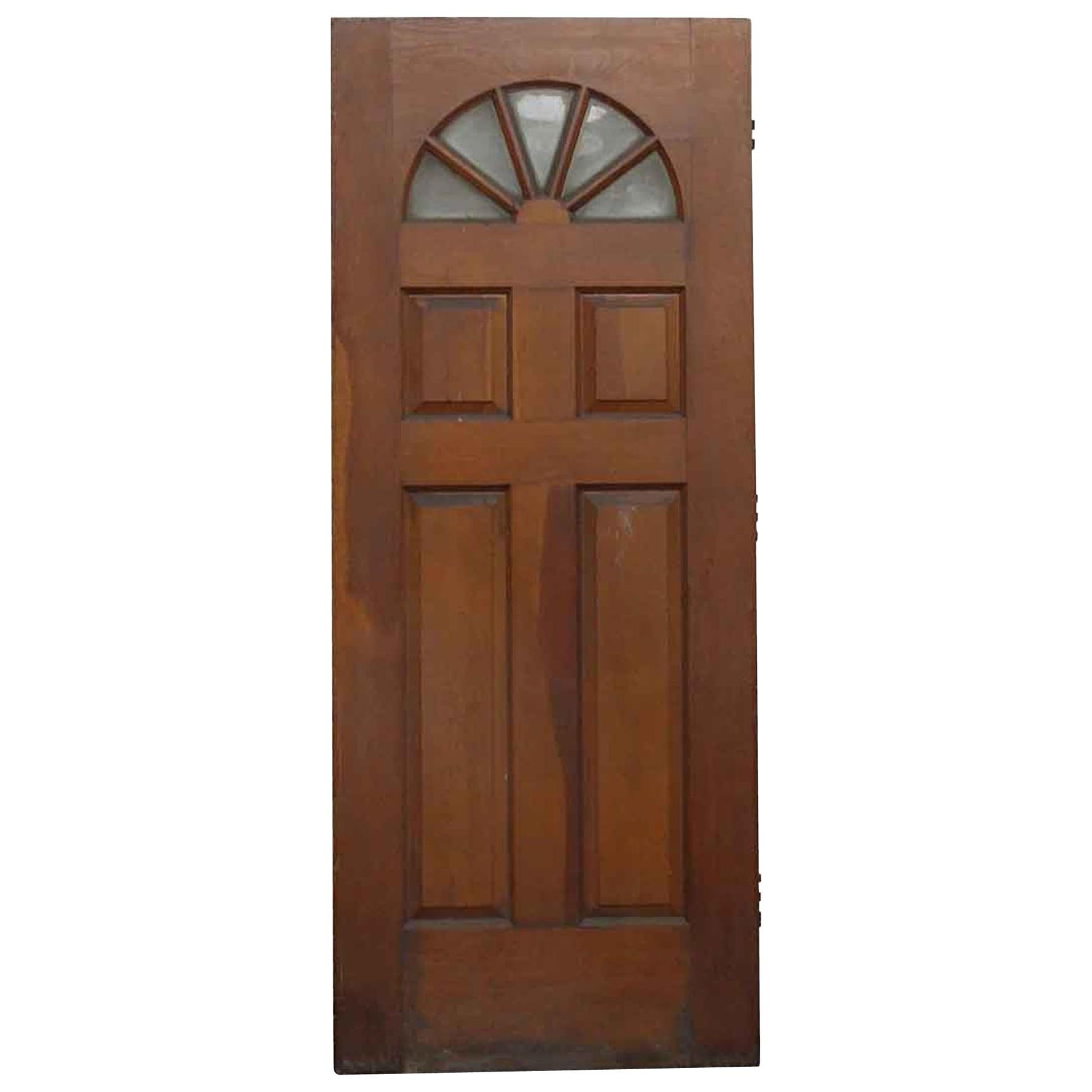 1930s Medium Tone Entry Door with Fan Shaped Glass Panes
