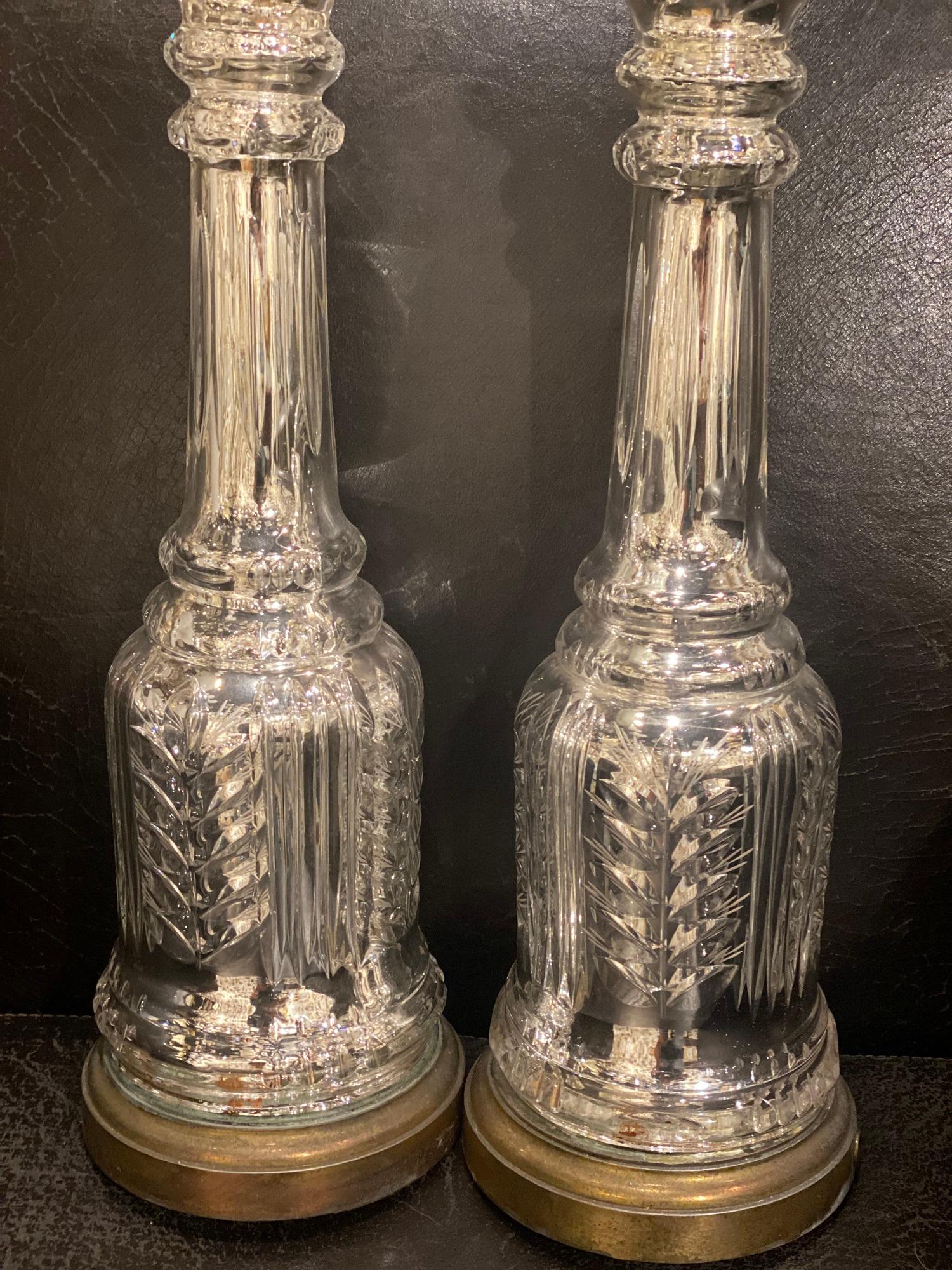 A pair of circa 1930’s French Mercury cut crystal table lamps 