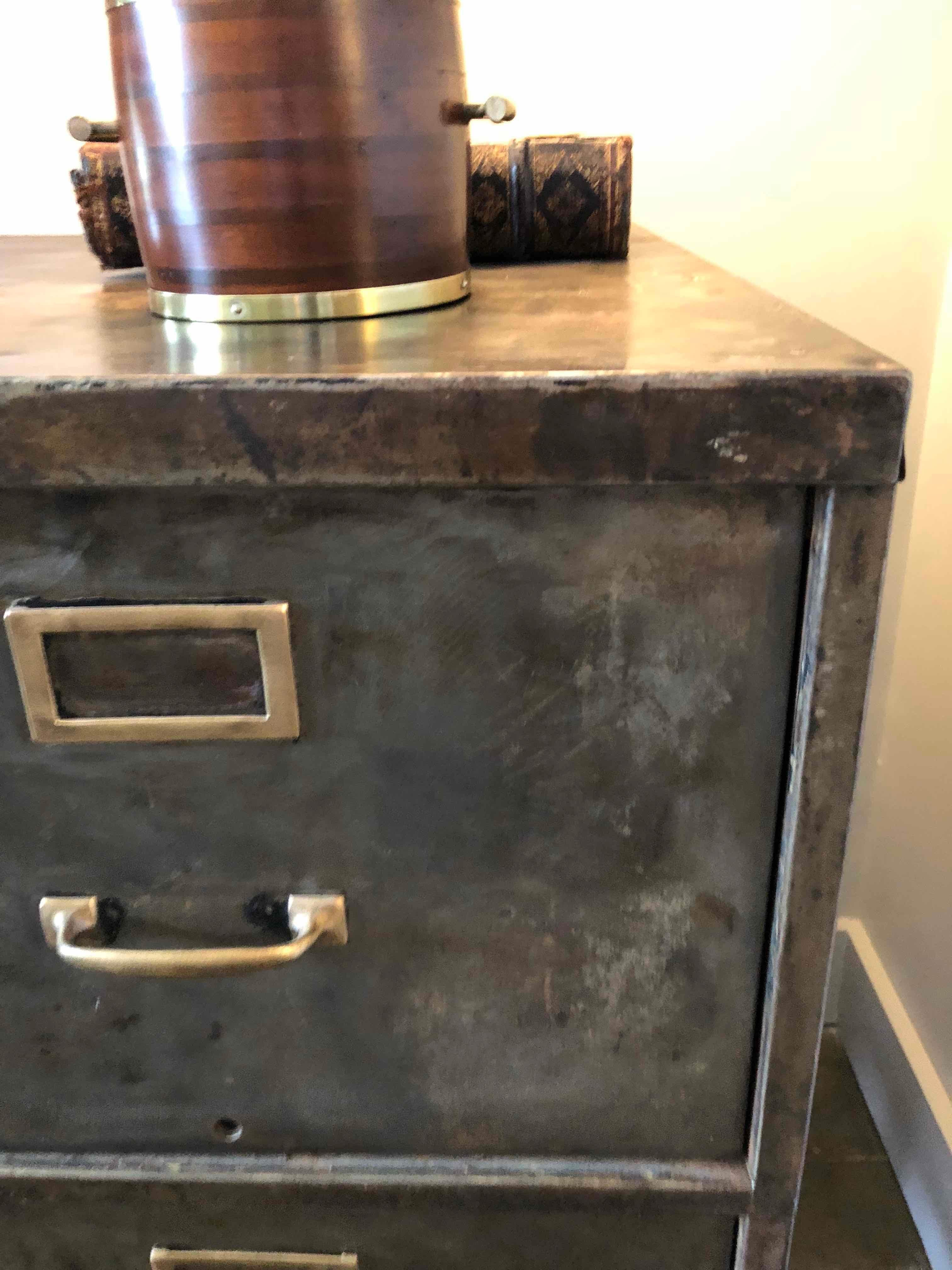 American 1930s Metal Filing Cabinet with Four Drawers