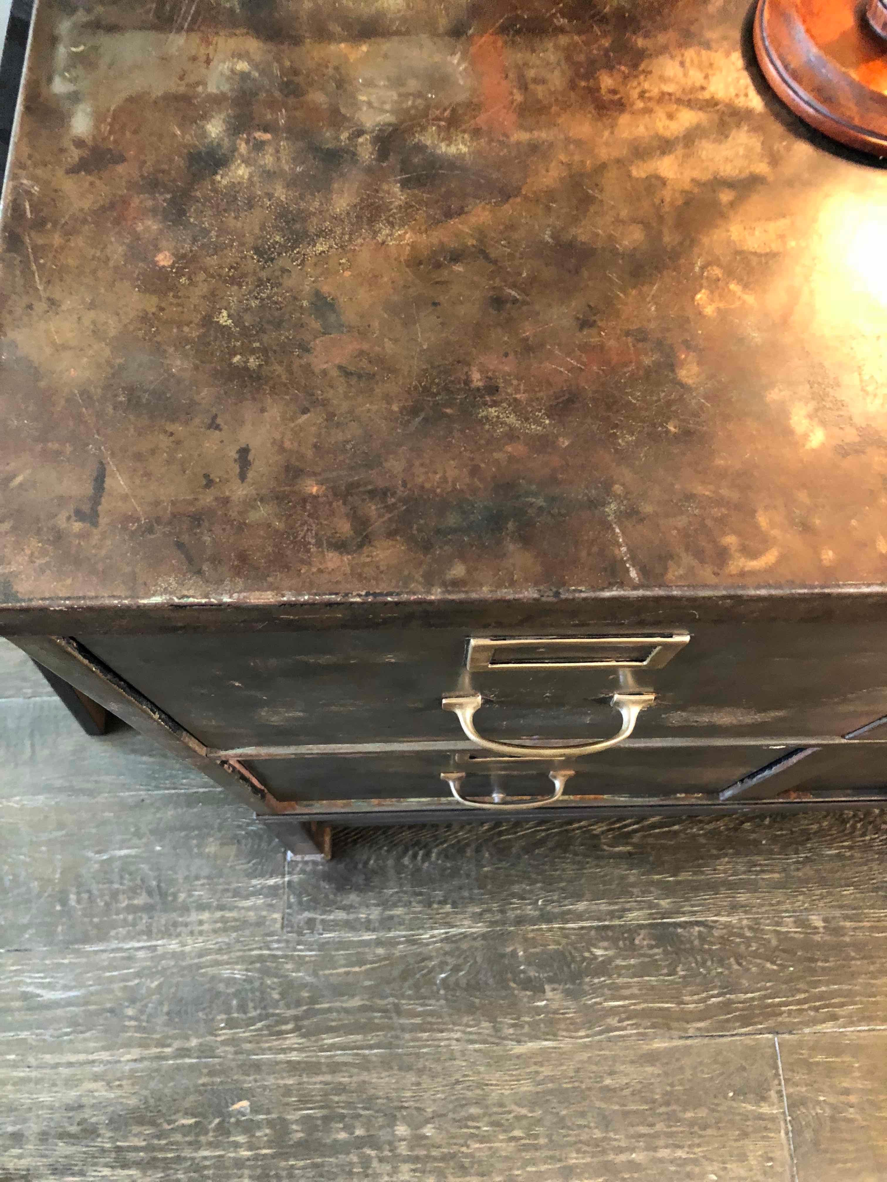 1930s Metal Filing Cabinet with Four Drawers In Good Condition In Los Angeles, CA