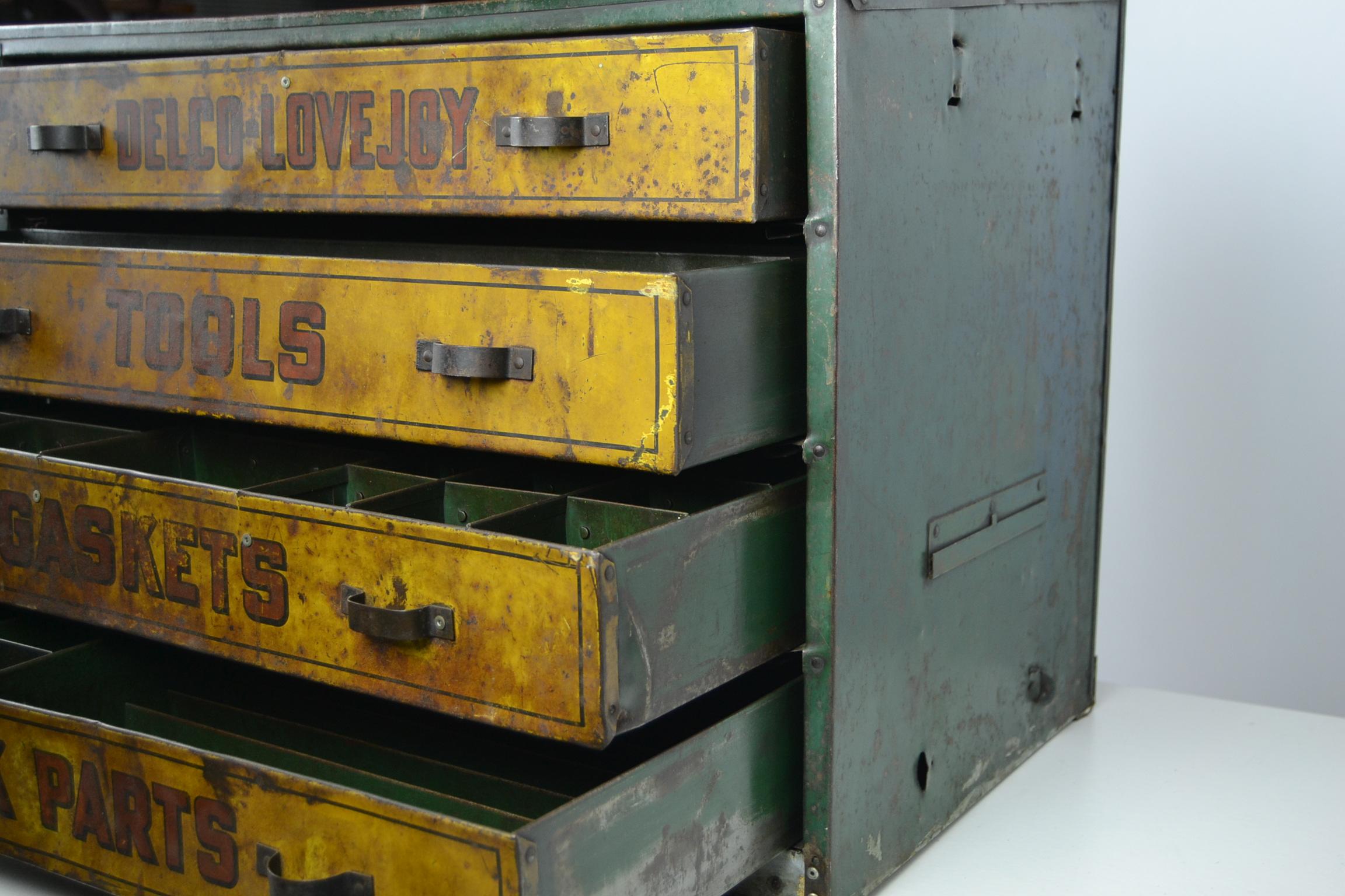 vintage metal tool box with drawers