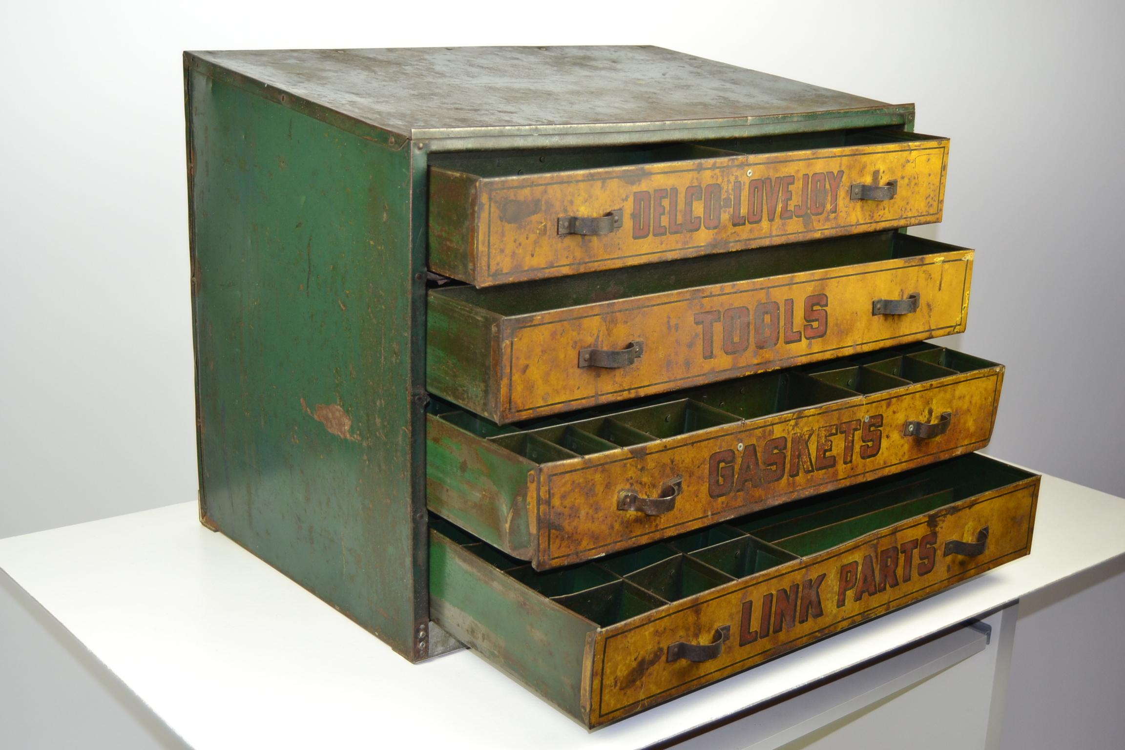 English 1930s Metal Garage Toolbox Cabinet with 4 drawers