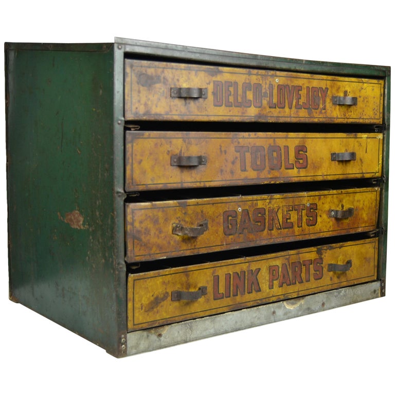 1930s Metal Garage Toolbox Cabinet With 4 Drawers At 1stdibs
