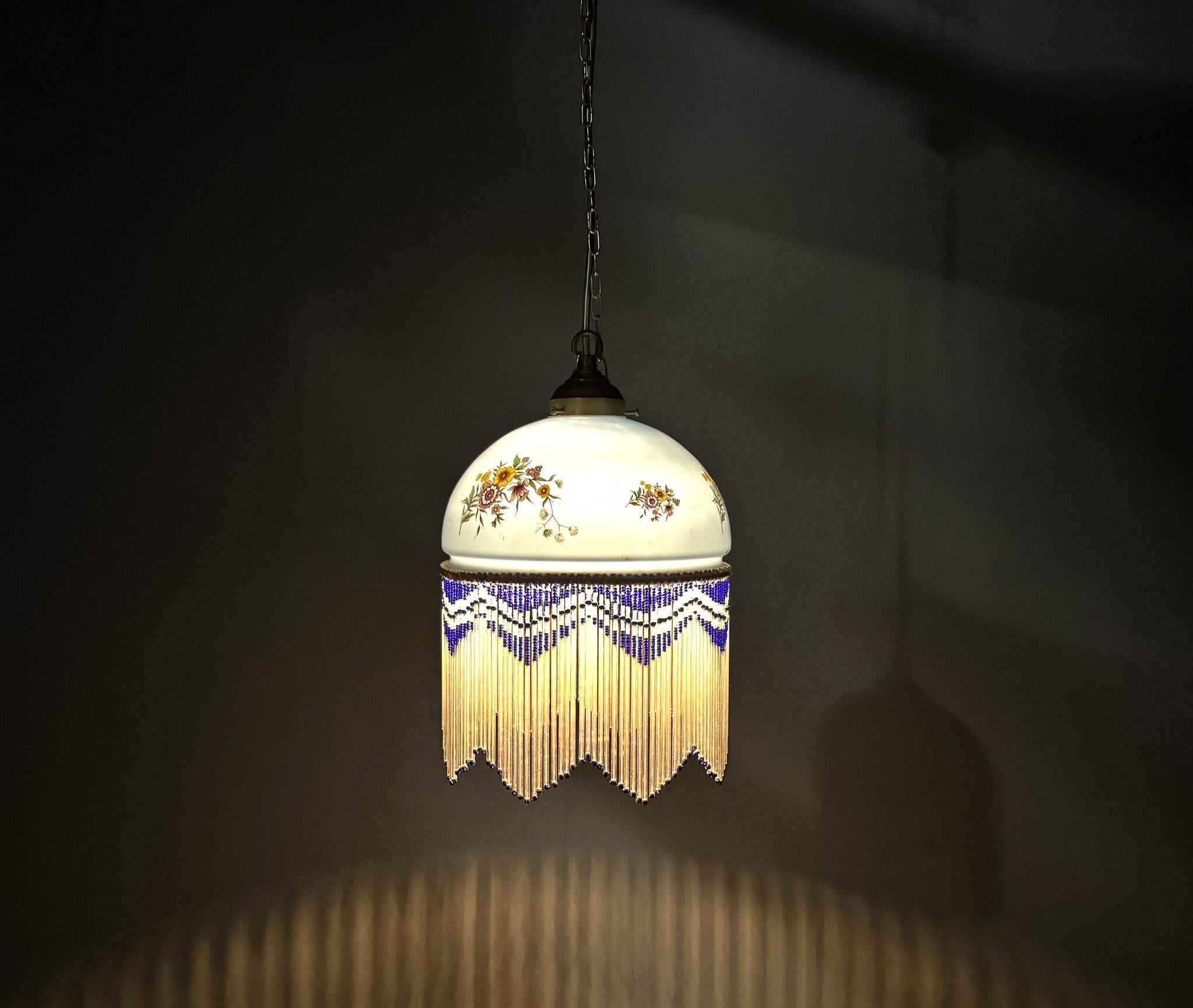 20th Century 1930s Metal & Glass Fringe Pendant Light, France