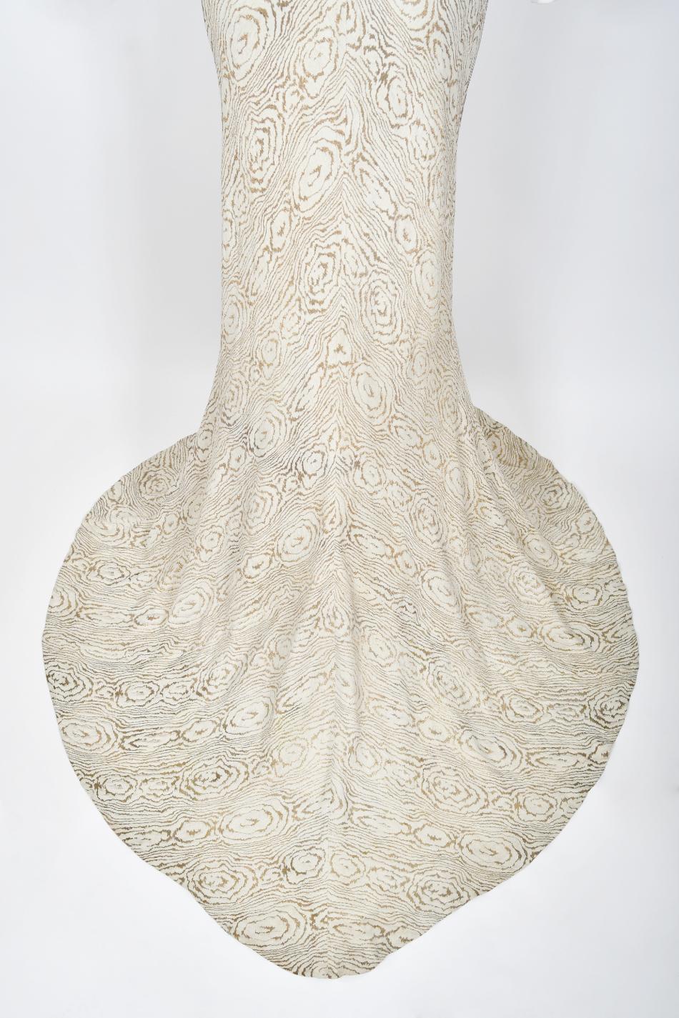 1930's Metallic Wood-Patterned Lamé Deco Appliqué Bias-Cut Trained Bridal Gown  13