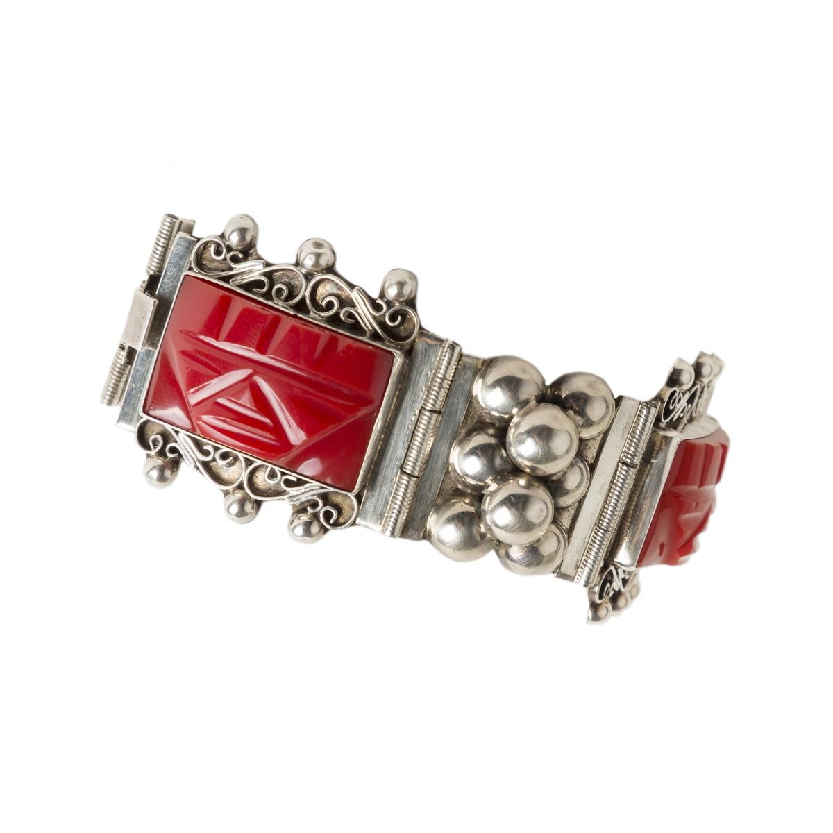 Mexikanisches Armband aus Silber und Bakelit aus den 1930er Jahren im Angebot 1