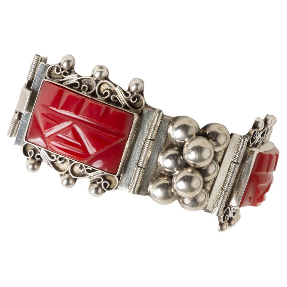 Mexikanisches Armband aus Silber und Bakelit aus den 1930er Jahren im Angebot