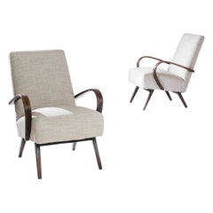 1930s Mid-Century Czech Beige Bentwood Armchairs, A Pair