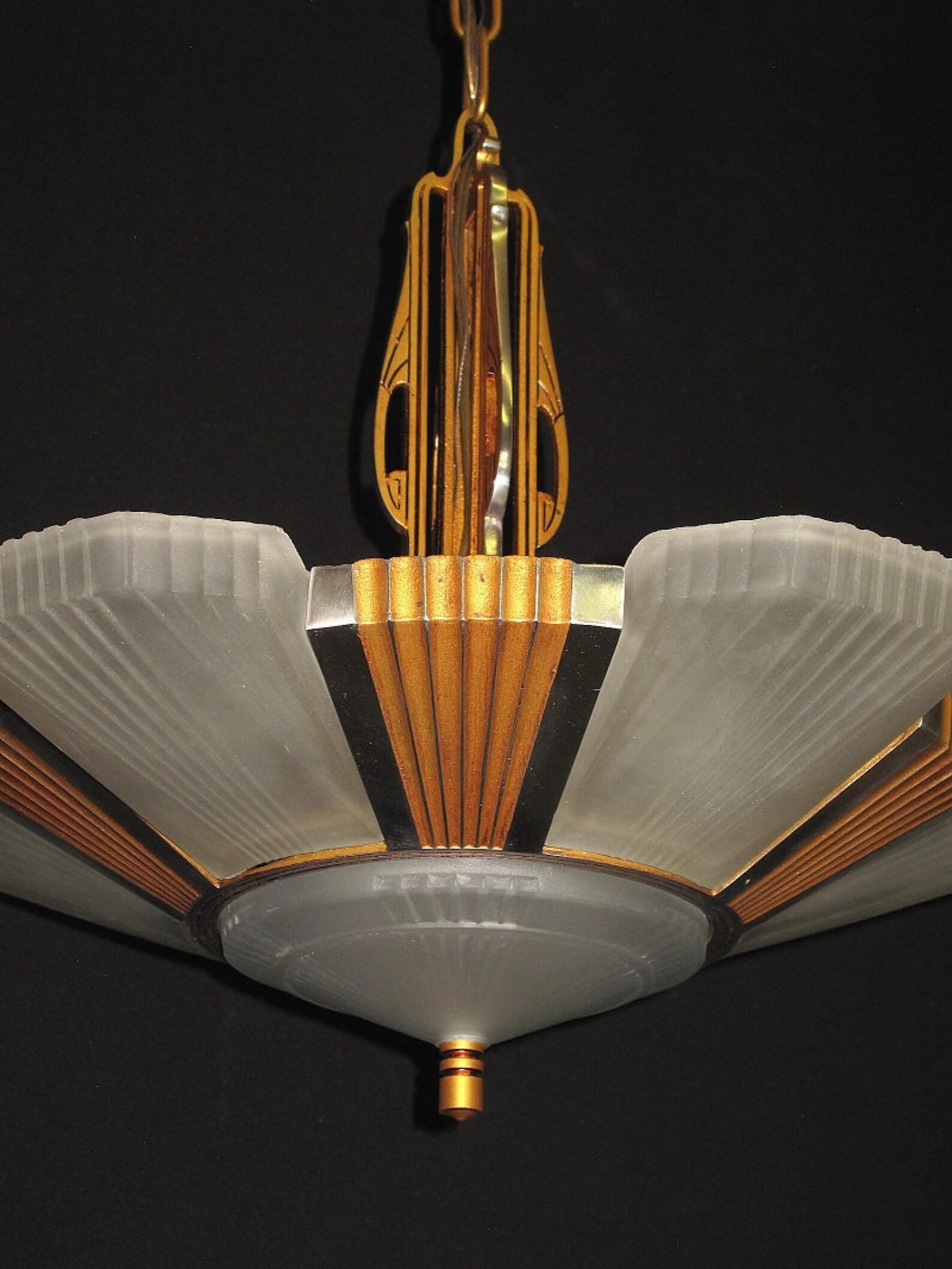 American 1930s Mid Century Six Shade Chandelier For Sale