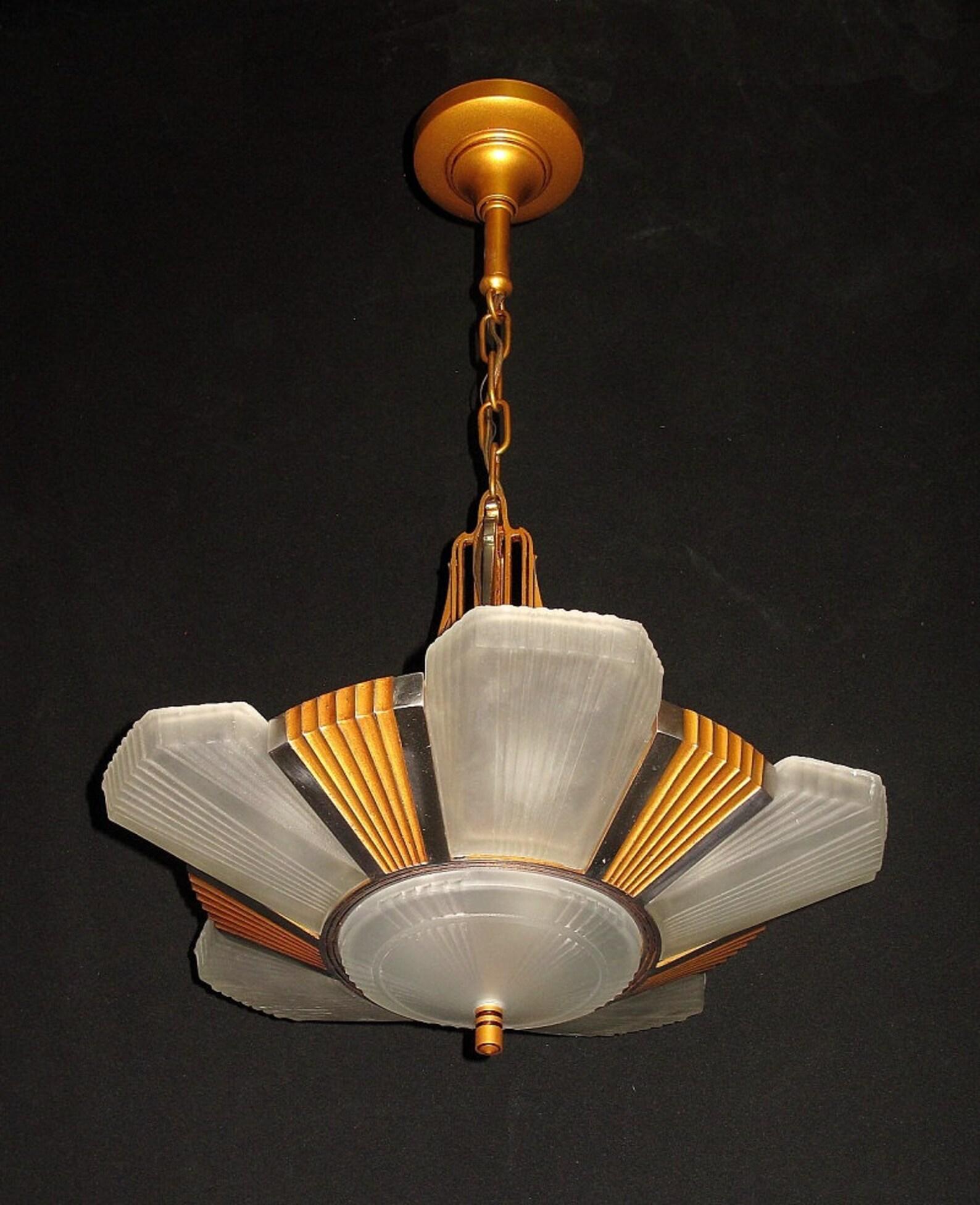 Painted 1930s Mid Century Six Shade Chandelier For Sale
