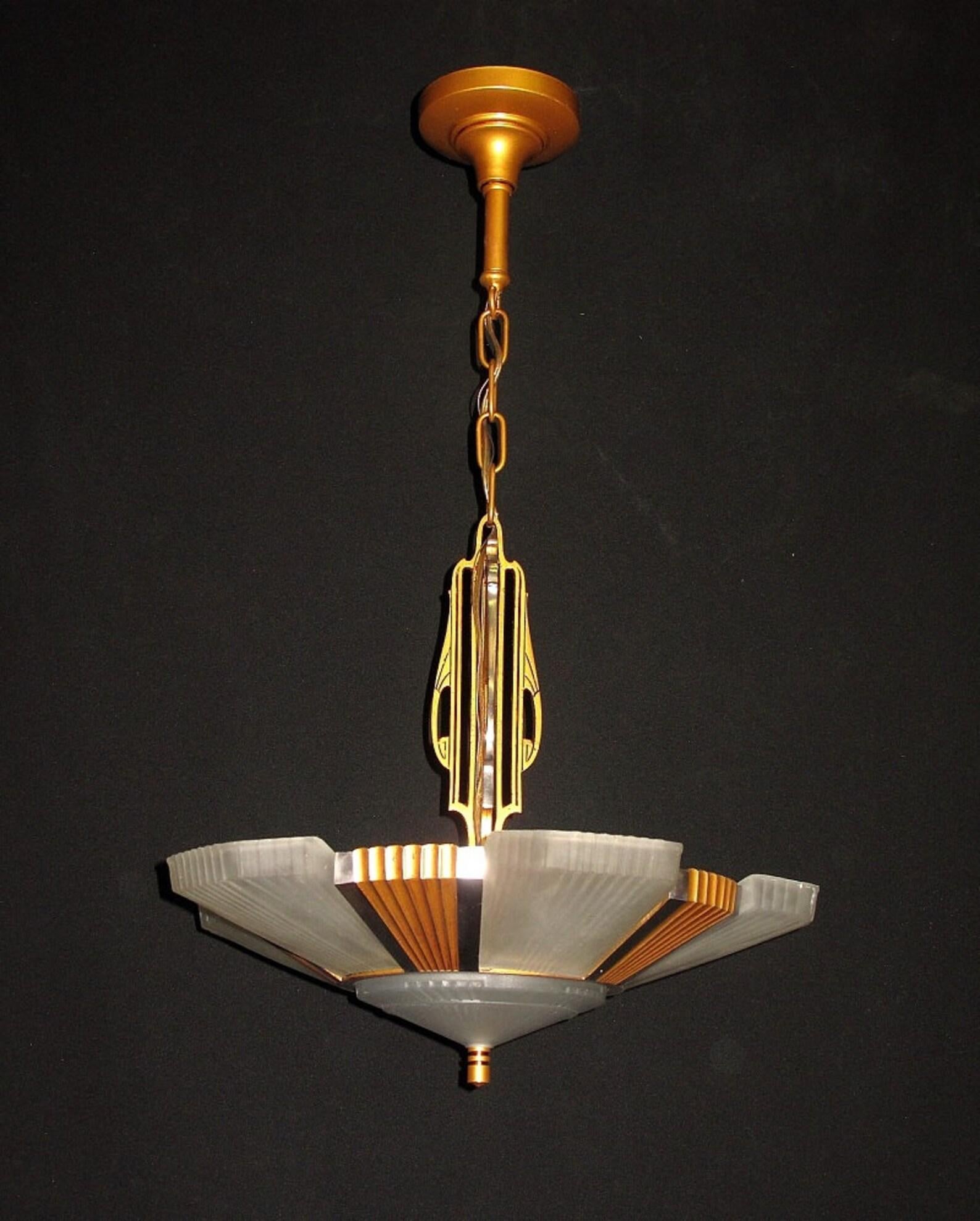 20th Century 1930s Mid Century Six Shade Chandelier For Sale