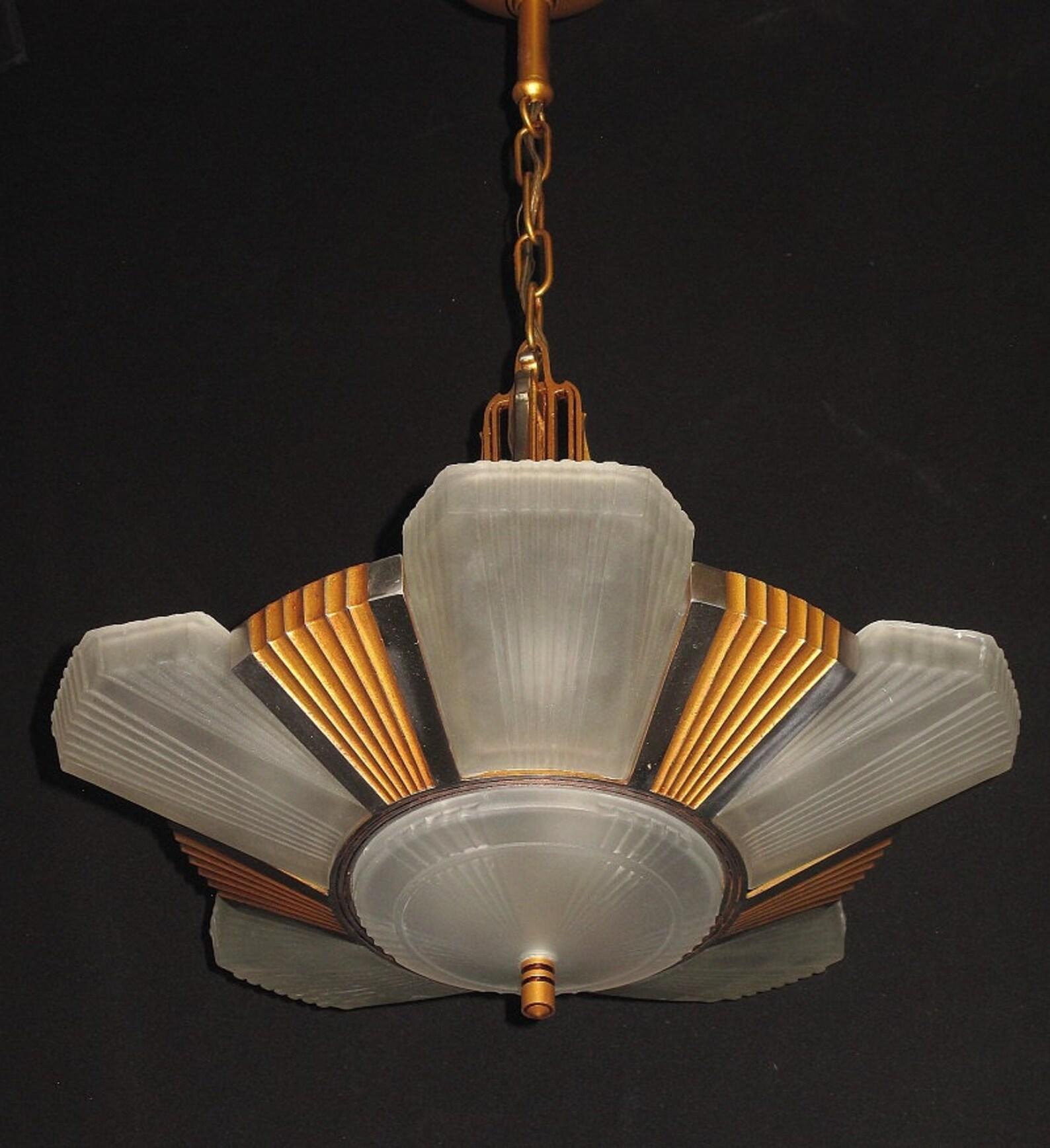 Aluminum 1930s Mid Century Six Shade Chandelier For Sale