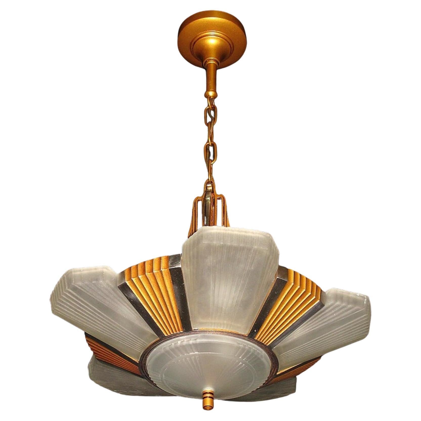 1930s Mid Century Six Shade Chandelier For Sale