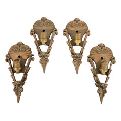 1930s Mid-West Art Deco Bronze Soleure Wall Sconces, Set of Four