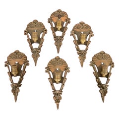 1930s Mid-West Art Deco Bronze Soleure Wall Sconces, Set of Six