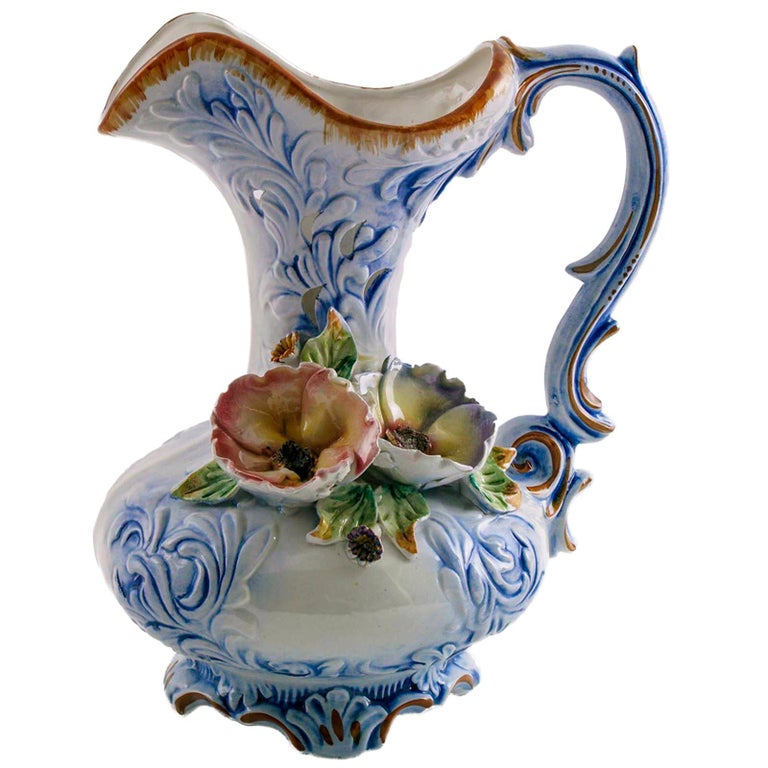 1930s Midcentury Baroque Large Italy Capodimonte Porcelain Pitcher For Sale